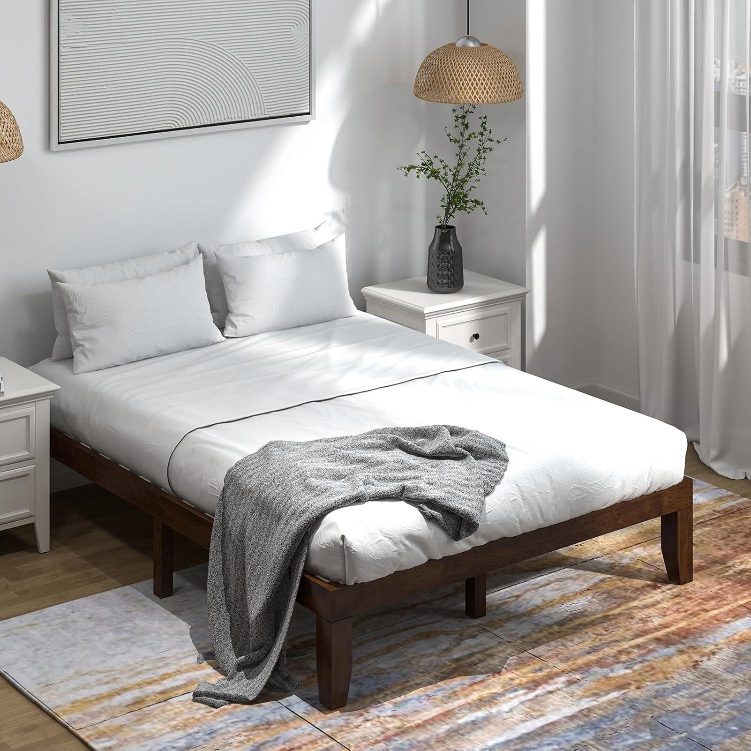 image:imageGiantex King Wood Platform Bed Frame 14 Inch Solid Rubber Wood Mattress Foundation Heavy Duty Wooden Slats Support No Box Spring Needed Easy Assembly NaturalWalnut