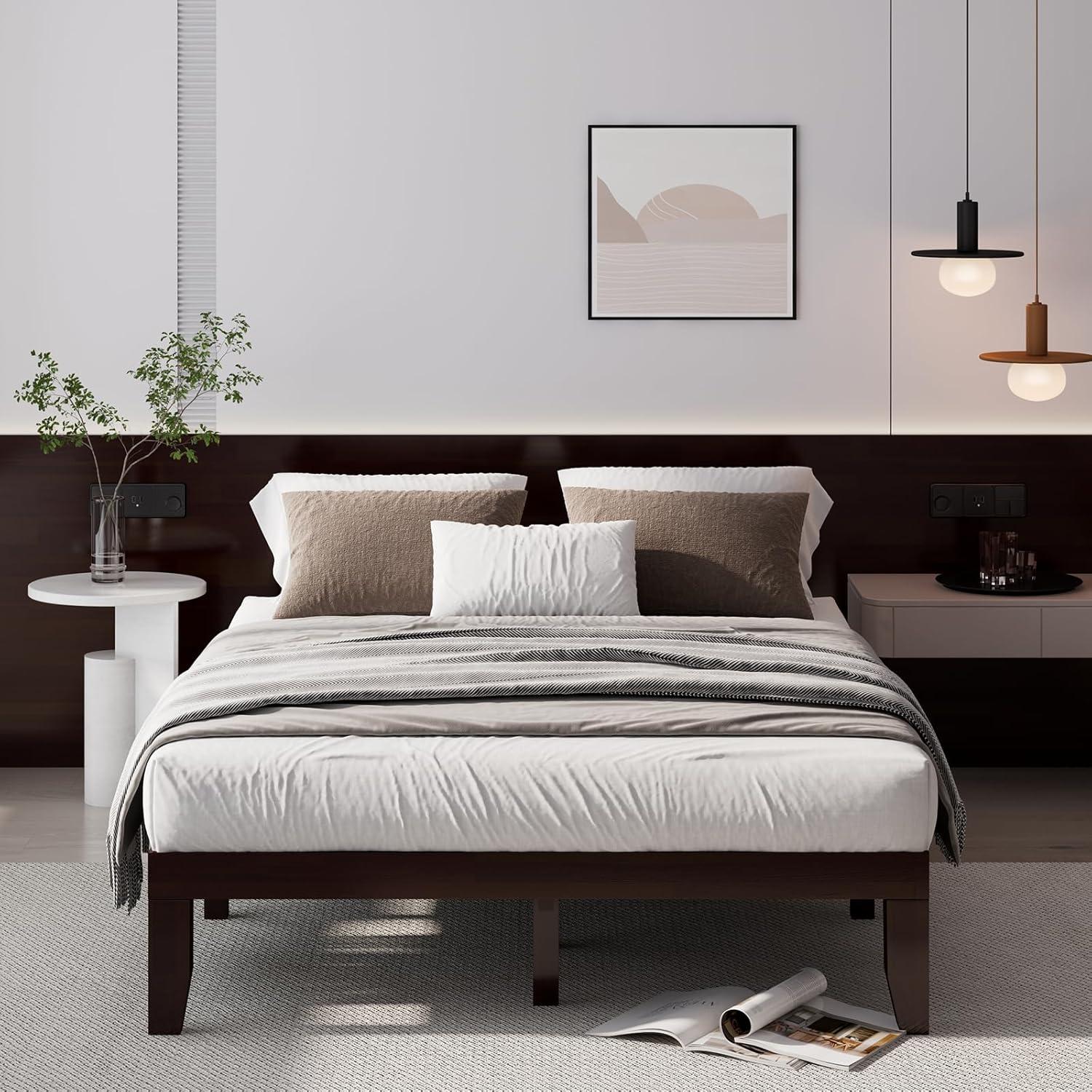 image:imageGiantex King Wood Platform Bed Frame 14 Inch Solid Rubber Wood Mattress Foundation Heavy Duty Wooden Slats Support No Box Spring Needed Easy Assembly NaturalEspresso