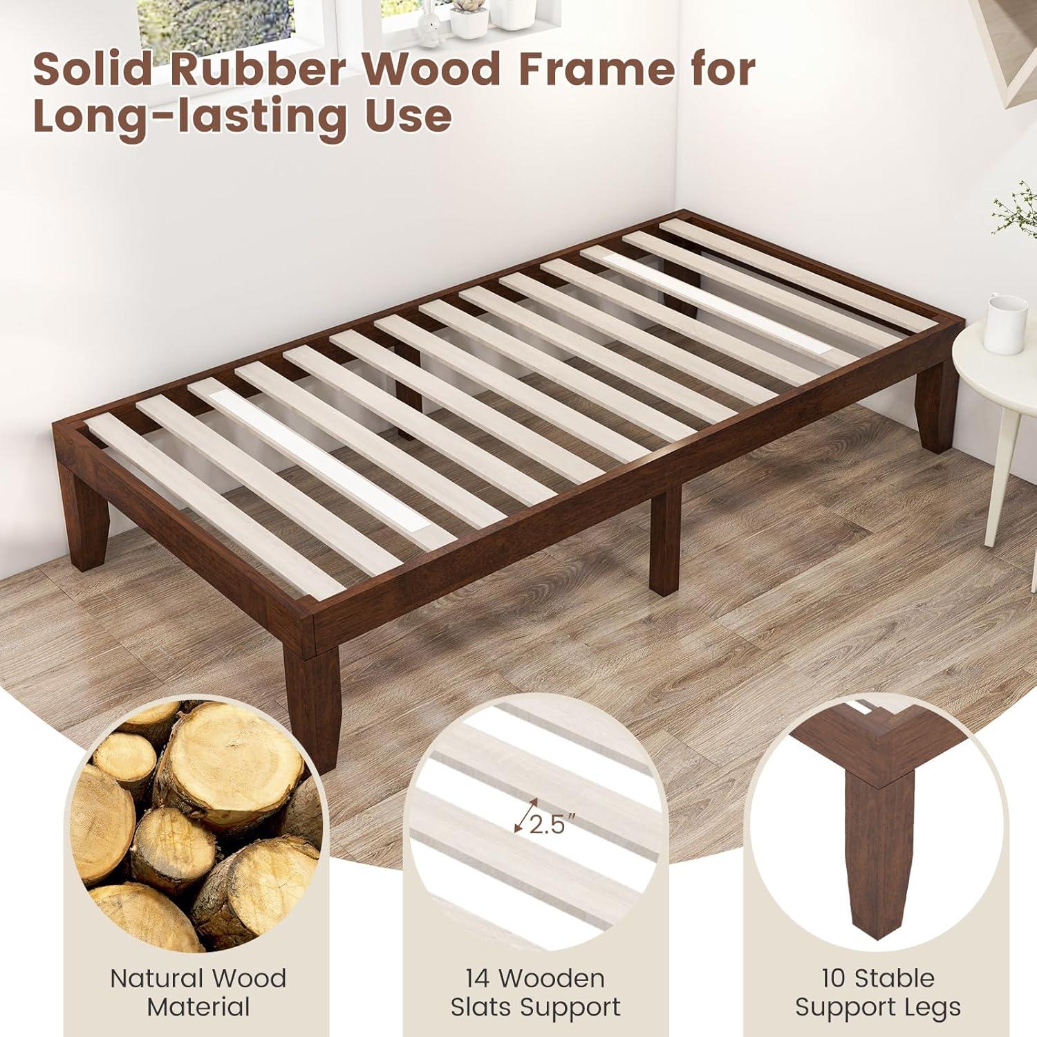 image:imageGiantex King Wood Platform Bed Frame 14 Inch Solid Rubber Wood Mattress Foundation Heavy Duty Wooden Slats Support No Box Spring Needed Easy Assembly NaturalWalnut