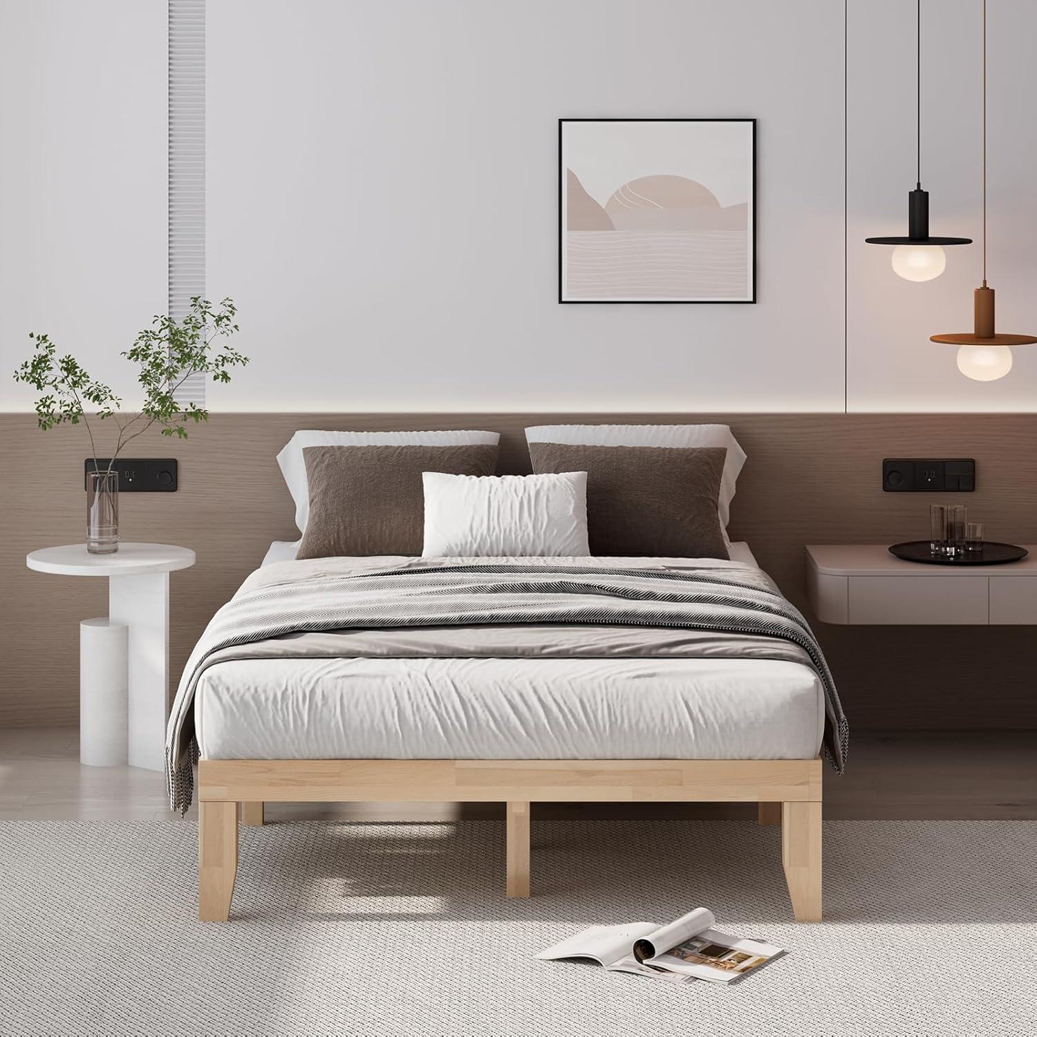 image:imageGiantex King Wood Platform Bed Frame 14 Inch Solid Rubber Wood Mattress Foundation Heavy Duty Wooden Slats Support No Box Spring Needed Easy Assembly NaturalNatural