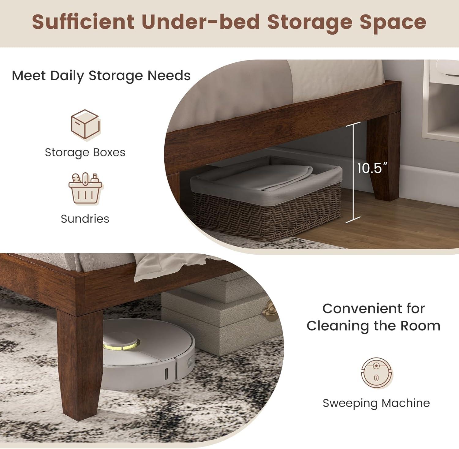 image:imageGiantex King Wood Platform Bed Frame 14 Inch Solid Rubber Wood Mattress Foundation Heavy Duty Wooden Slats Support No Box Spring Needed Easy Assembly NaturalWalnut