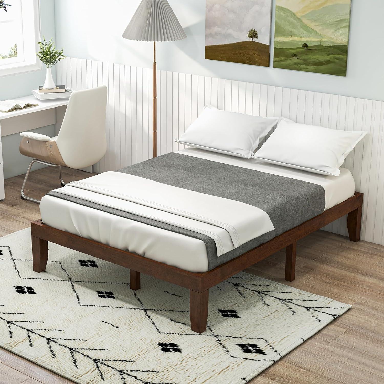 image:imageGiantex King Wood Platform Bed Frame 14 Inch Solid Rubber Wood Mattress Foundation Heavy Duty Wooden Slats Support No Box Spring Needed Easy Assembly NaturalWalnut