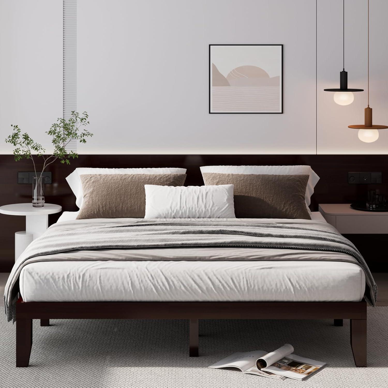 image:imageGiantex King Wood Platform Bed Frame 14 Inch Solid Rubber Wood Mattress Foundation Heavy Duty Wooden Slats Support No Box Spring Needed Easy Assembly NaturalEspresso