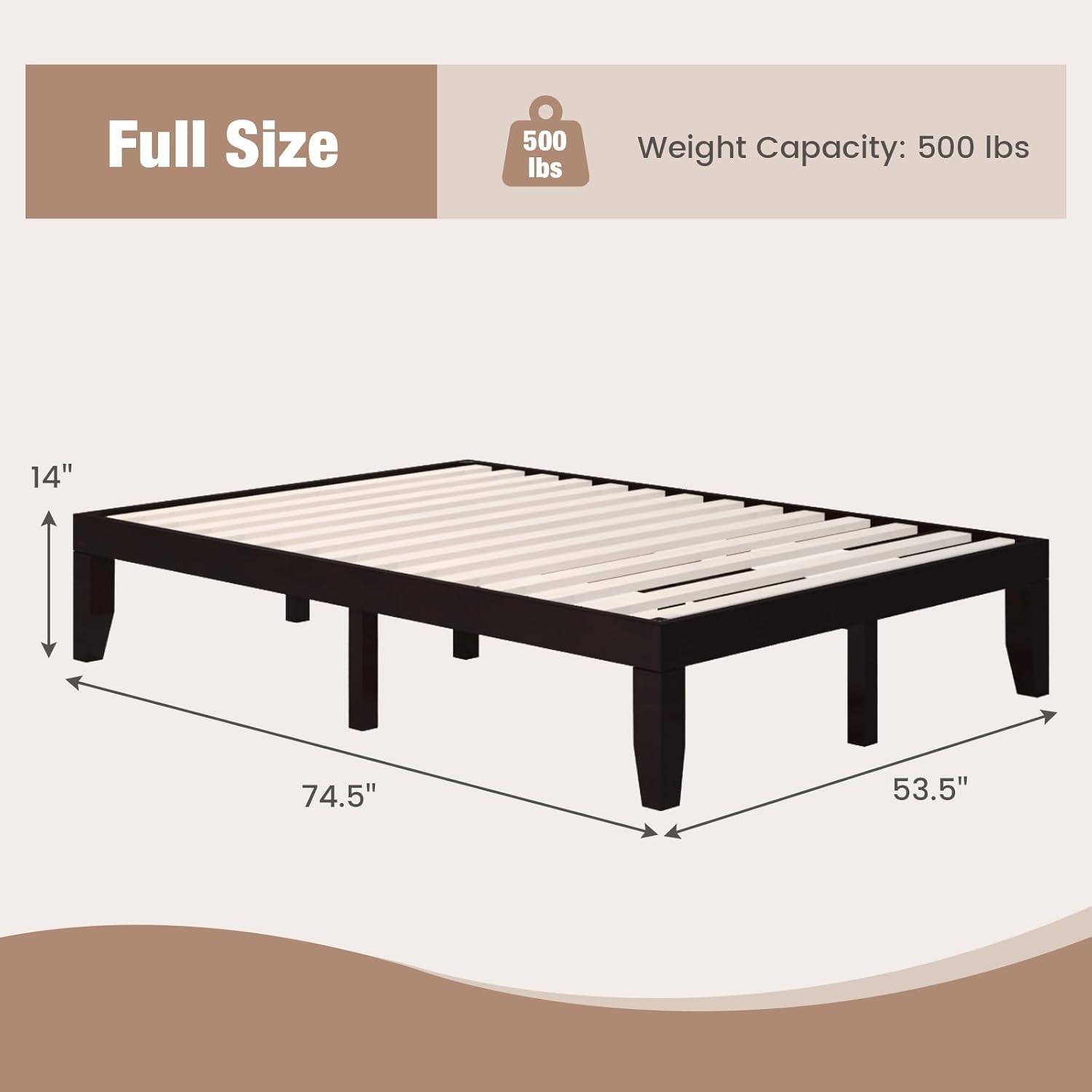 image:imageGiantex King Wood Platform Bed Frame 14 Inch Solid Rubber Wood Mattress Foundation Heavy Duty Wooden Slats Support No Box Spring Needed Easy Assembly NaturalEspresso