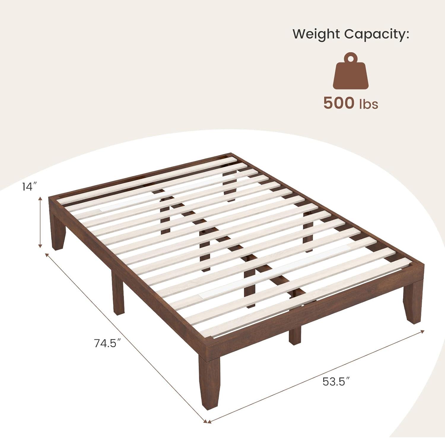 image:imageGiantex King Wood Platform Bed Frame 14 Inch Solid Rubber Wood Mattress Foundation Heavy Duty Wooden Slats Support No Box Spring Needed Easy Assembly NaturalWalnut