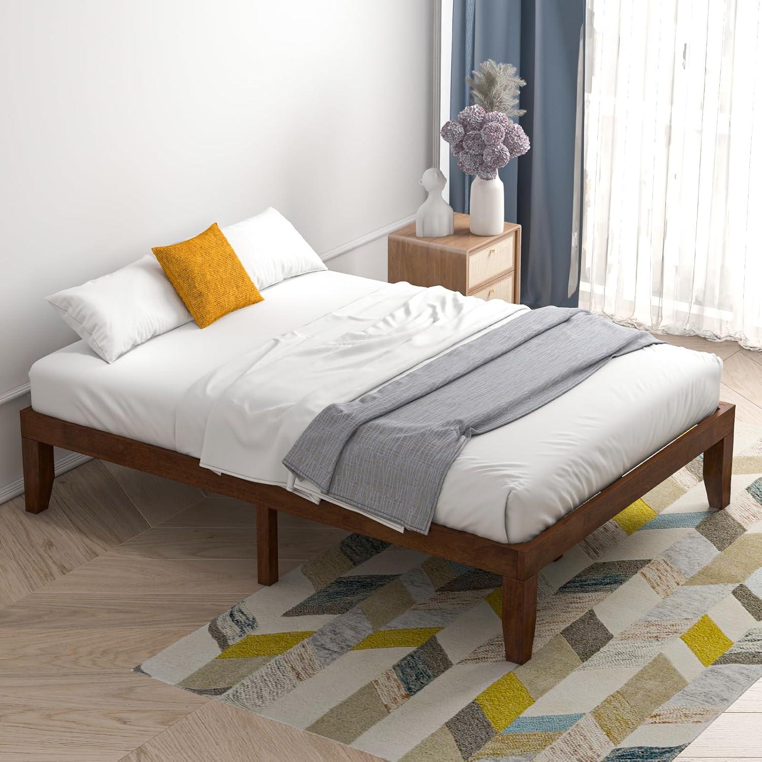 image:imageGiantex King Wood Platform Bed Frame 14 Inch Solid Rubber Wood Mattress Foundation Heavy Duty Wooden Slats Support No Box Spring Needed Easy Assembly NaturalWalnut