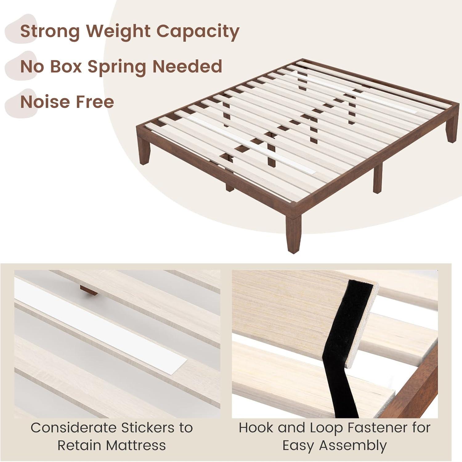 image:imageGiantex King Wood Platform Bed Frame 14 Inch Solid Rubber Wood Mattress Foundation Heavy Duty Wooden Slats Support No Box Spring Needed Easy Assembly NaturalWalnut