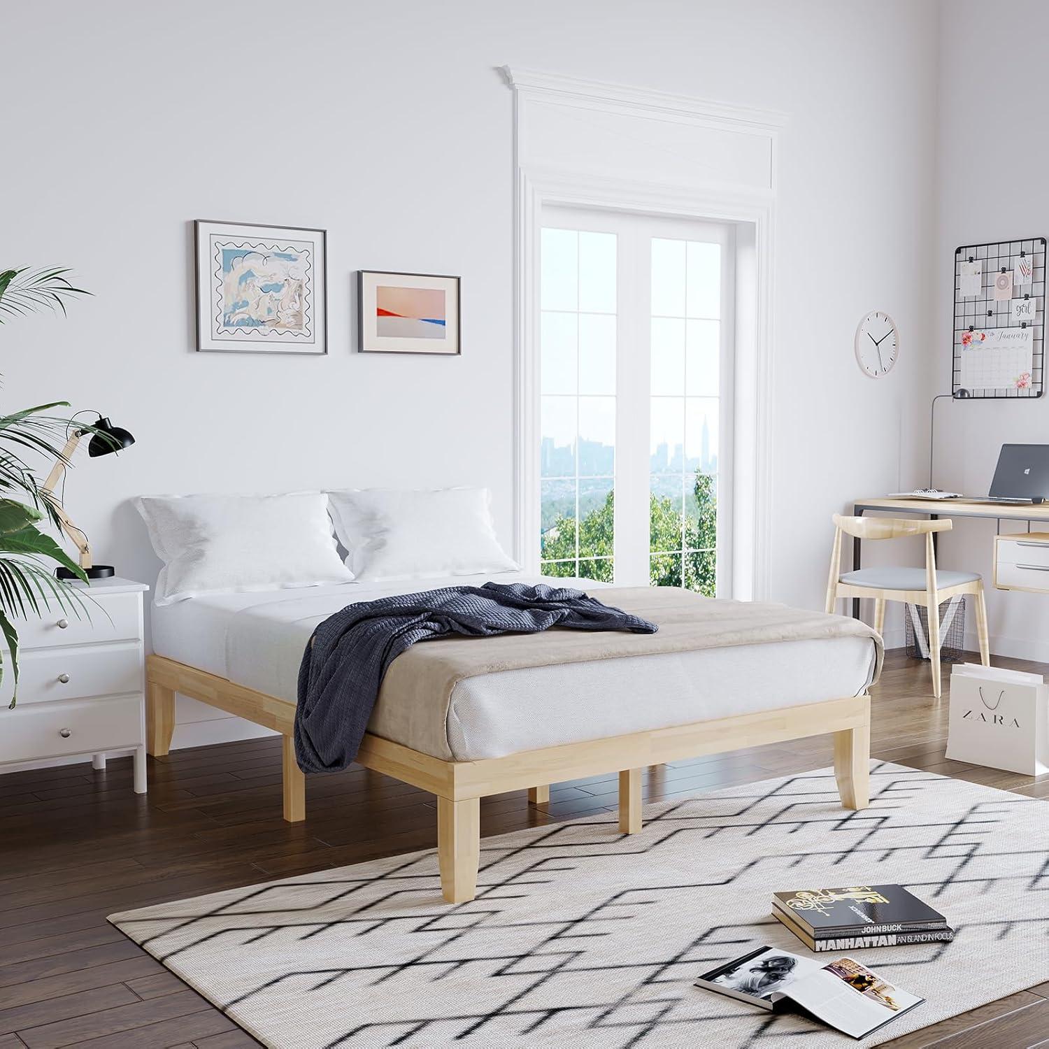 image:imageGiantex King Wood Platform Bed Frame 14 Inch Solid Rubber Wood Mattress Foundation Heavy Duty Wooden Slats Support No Box Spring Needed Easy Assembly NaturalNatural