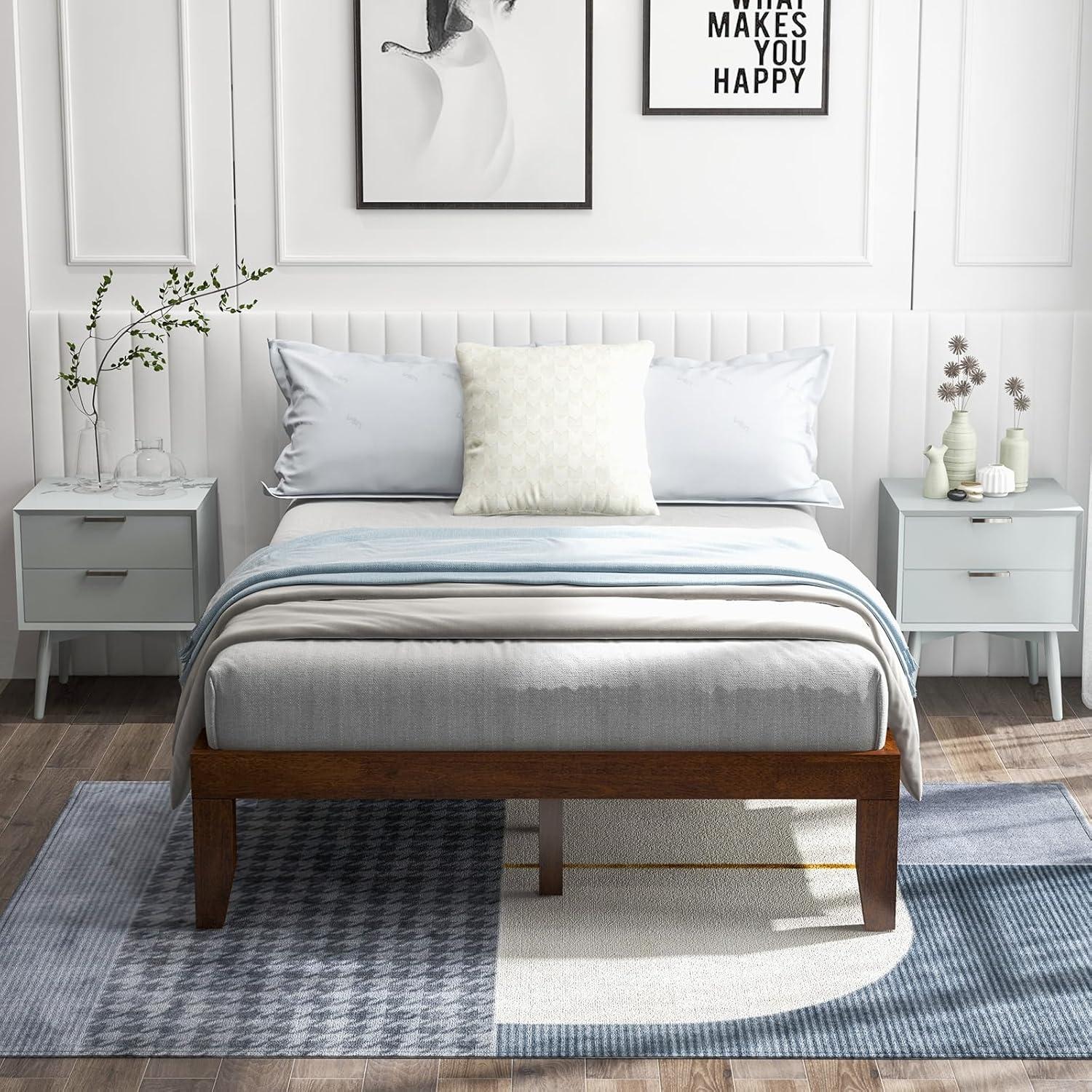 image:imageGiantex King Wood Platform Bed Frame 14 Inch Solid Rubber Wood Mattress Foundation Heavy Duty Wooden Slats Support No Box Spring Needed Easy Assembly NaturalWalnut