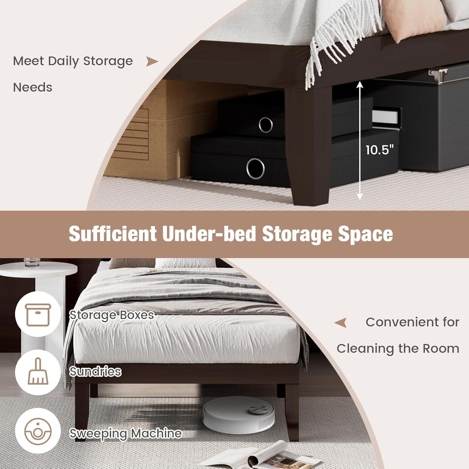 image:imageGiantex King Wood Platform Bed Frame 14 Inch Solid Rubber Wood Mattress Foundation Heavy Duty Wooden Slats Support No Box Spring Needed Easy Assembly NaturalEspresso