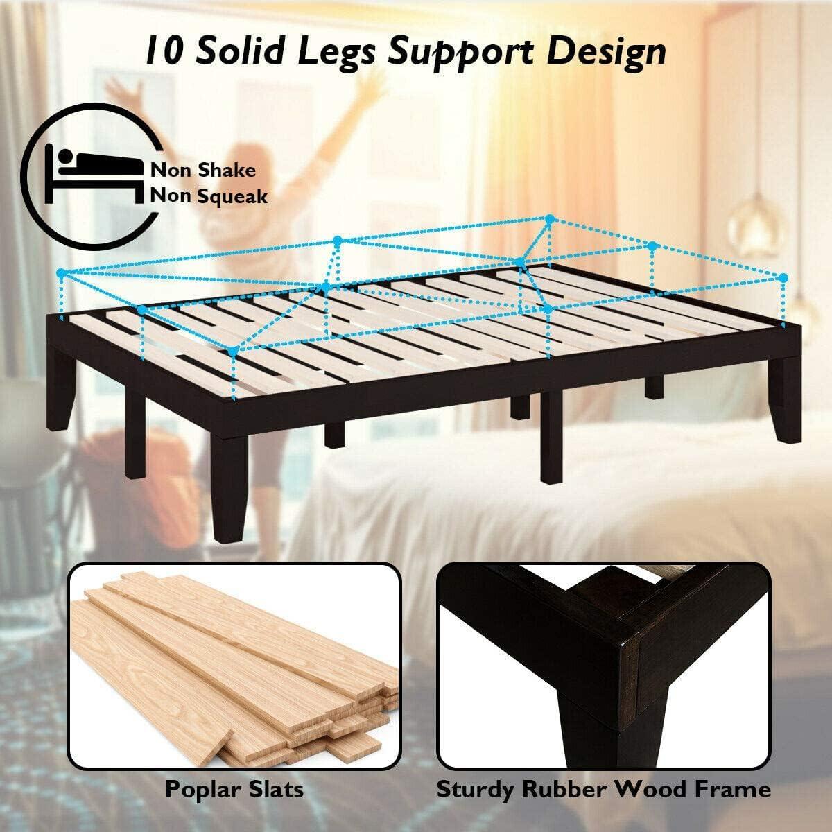 image:imageGiantex King Wood Platform Bed Frame 14 Inch Solid Rubber Wood Mattress Foundation Heavy Duty Wooden Slats Support No Box Spring Needed Easy Assembly NaturalEspresso
