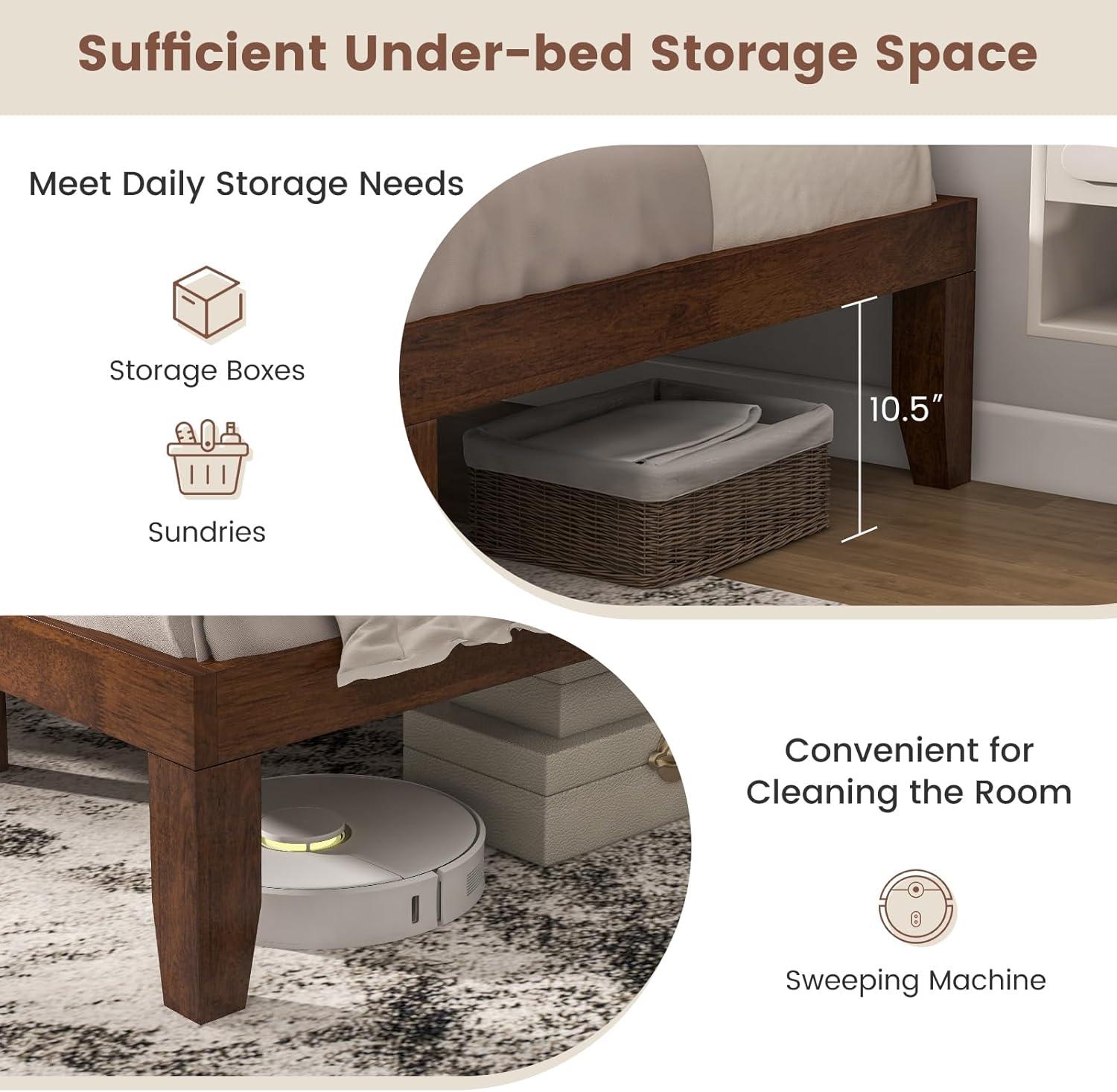 image:imageGiantex King Wood Platform Bed Frame 14 Inch Solid Rubber Wood Mattress Foundation Heavy Duty Wooden Slats Support No Box Spring Needed Easy Assembly NaturalWalnut