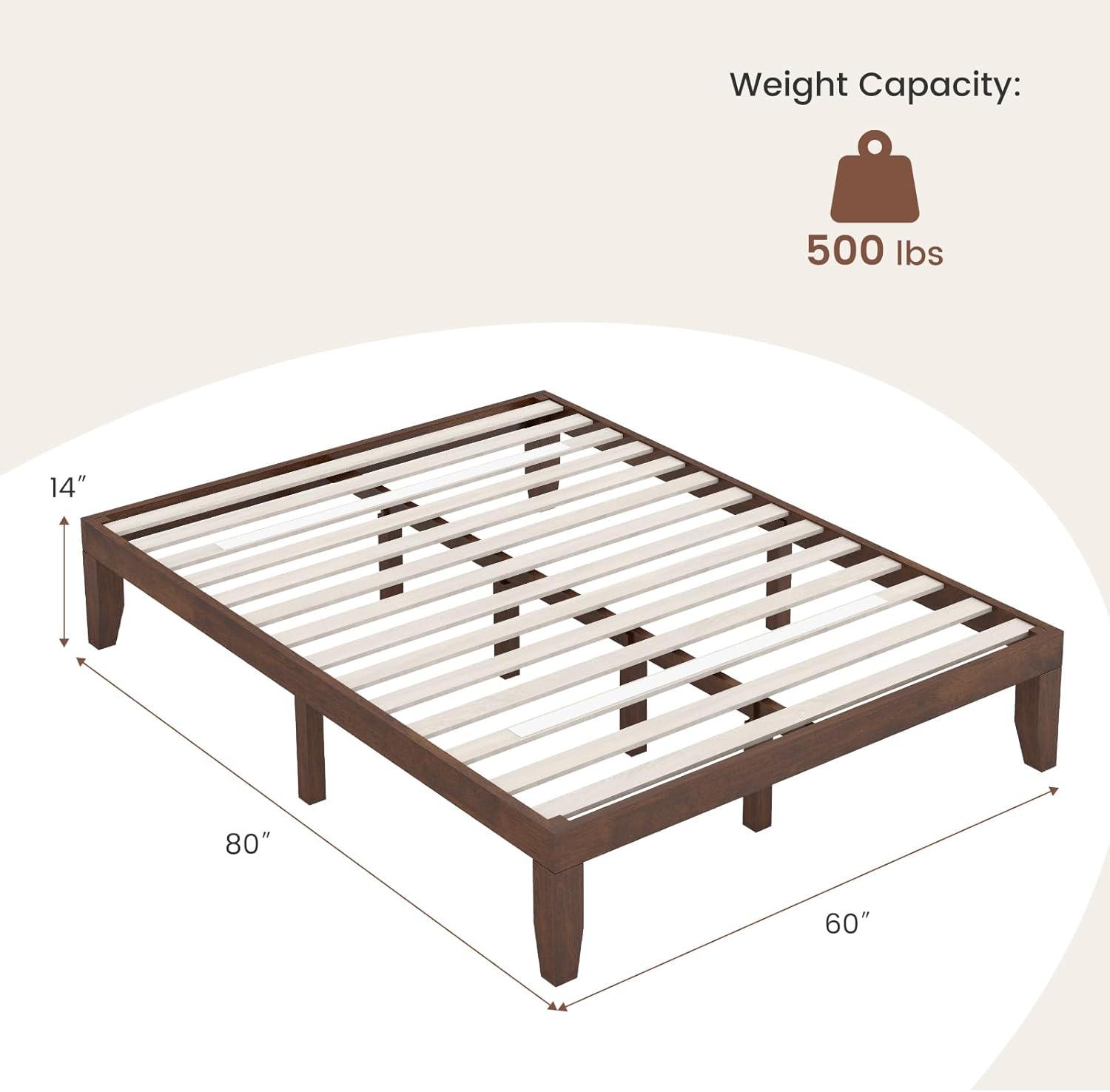 image:imageGiantex King Wood Platform Bed Frame 14 Inch Solid Rubber Wood Mattress Foundation Heavy Duty Wooden Slats Support No Box Spring Needed Easy Assembly NaturalWalnut