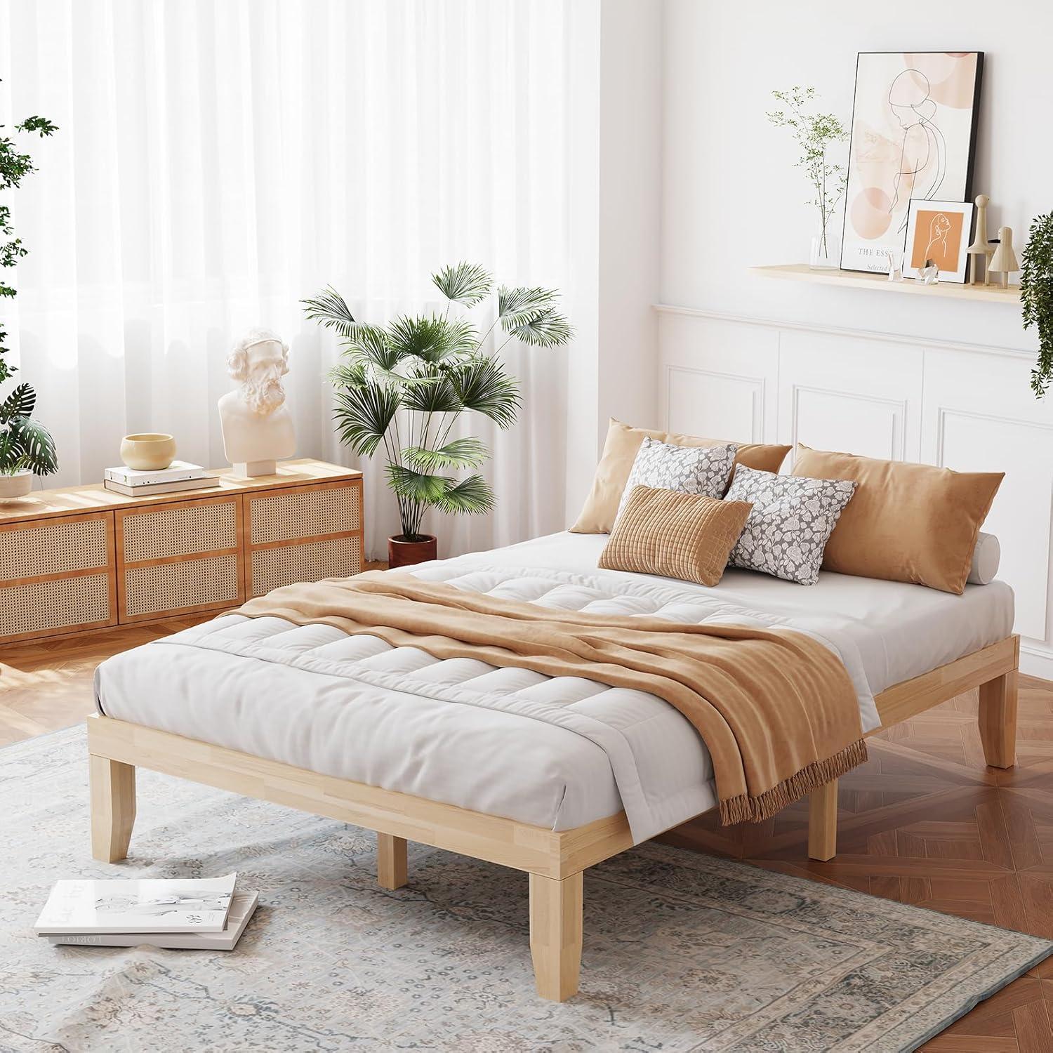 image:imageGiantex King Wood Platform Bed Frame 14 Inch Solid Rubber Wood Mattress Foundation Heavy Duty Wooden Slats Support No Box Spring Needed Easy Assembly NaturalNatural