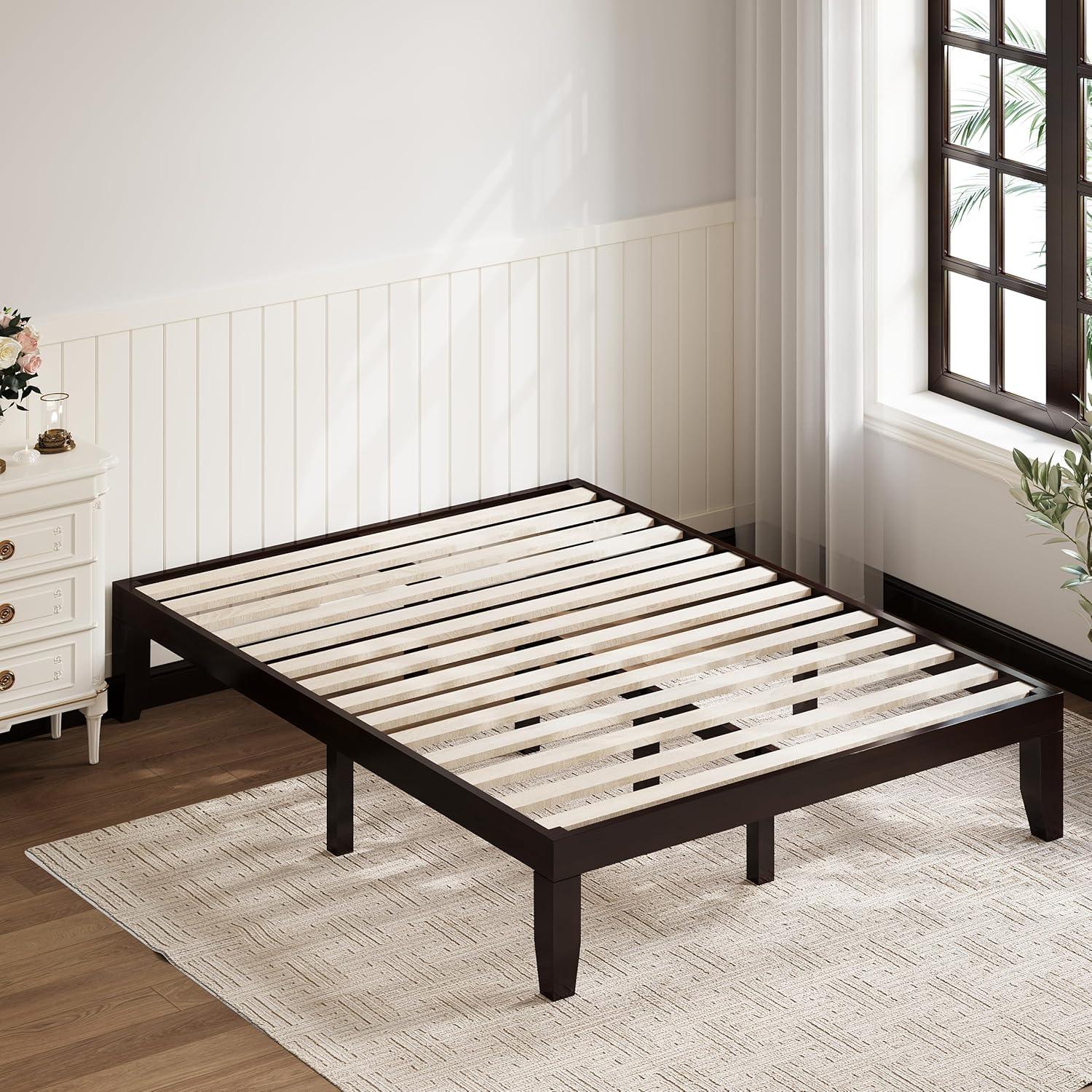 image:imageGiantex King Wood Platform Bed Frame 14 Inch Solid Rubber Wood Mattress Foundation Heavy Duty Wooden Slats Support No Box Spring Needed Easy Assembly NaturalEspresso