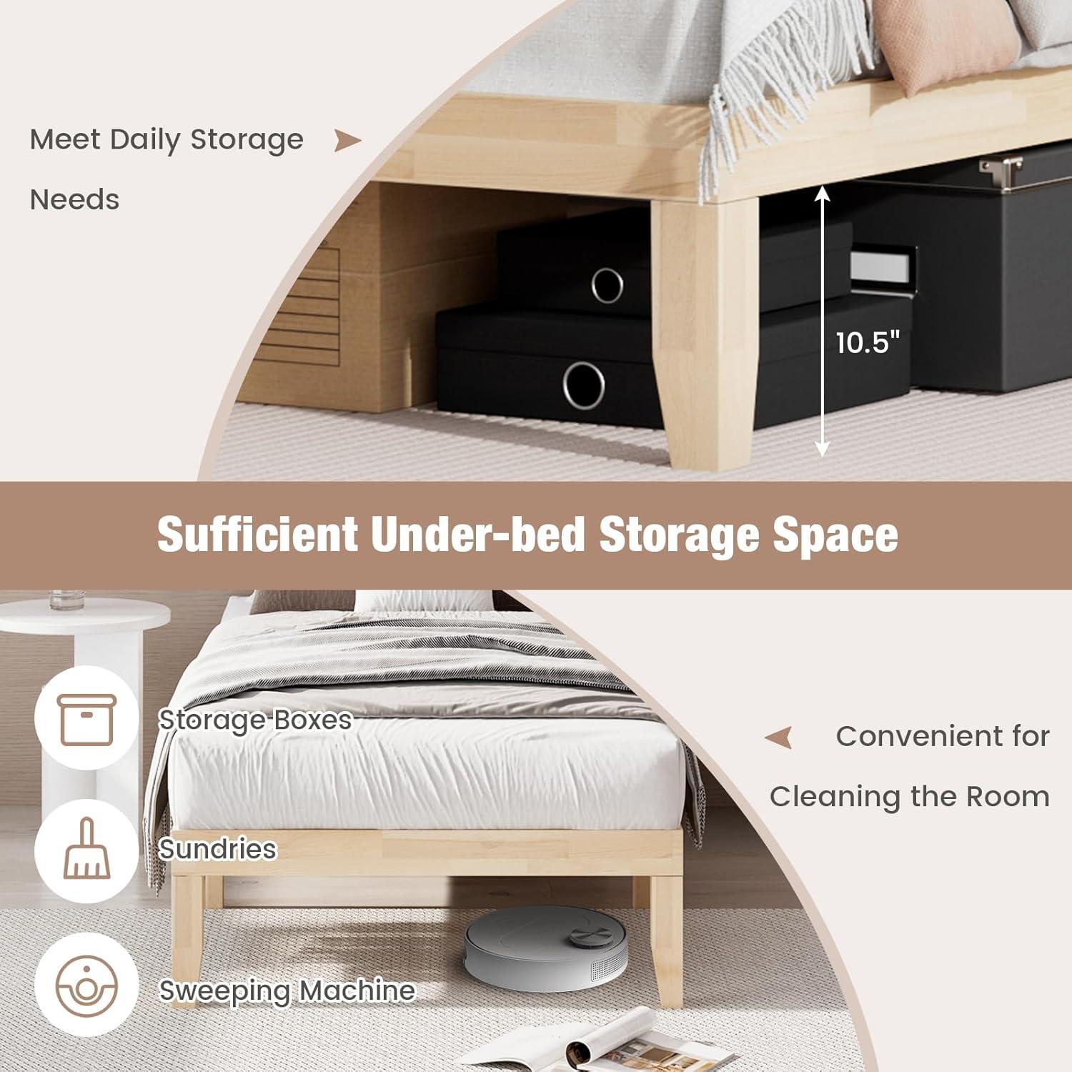 image:imageGiantex King Wood Platform Bed Frame 14 Inch Solid Rubber Wood Mattress Foundation Heavy Duty Wooden Slats Support No Box Spring Needed Easy Assembly NaturalNatural