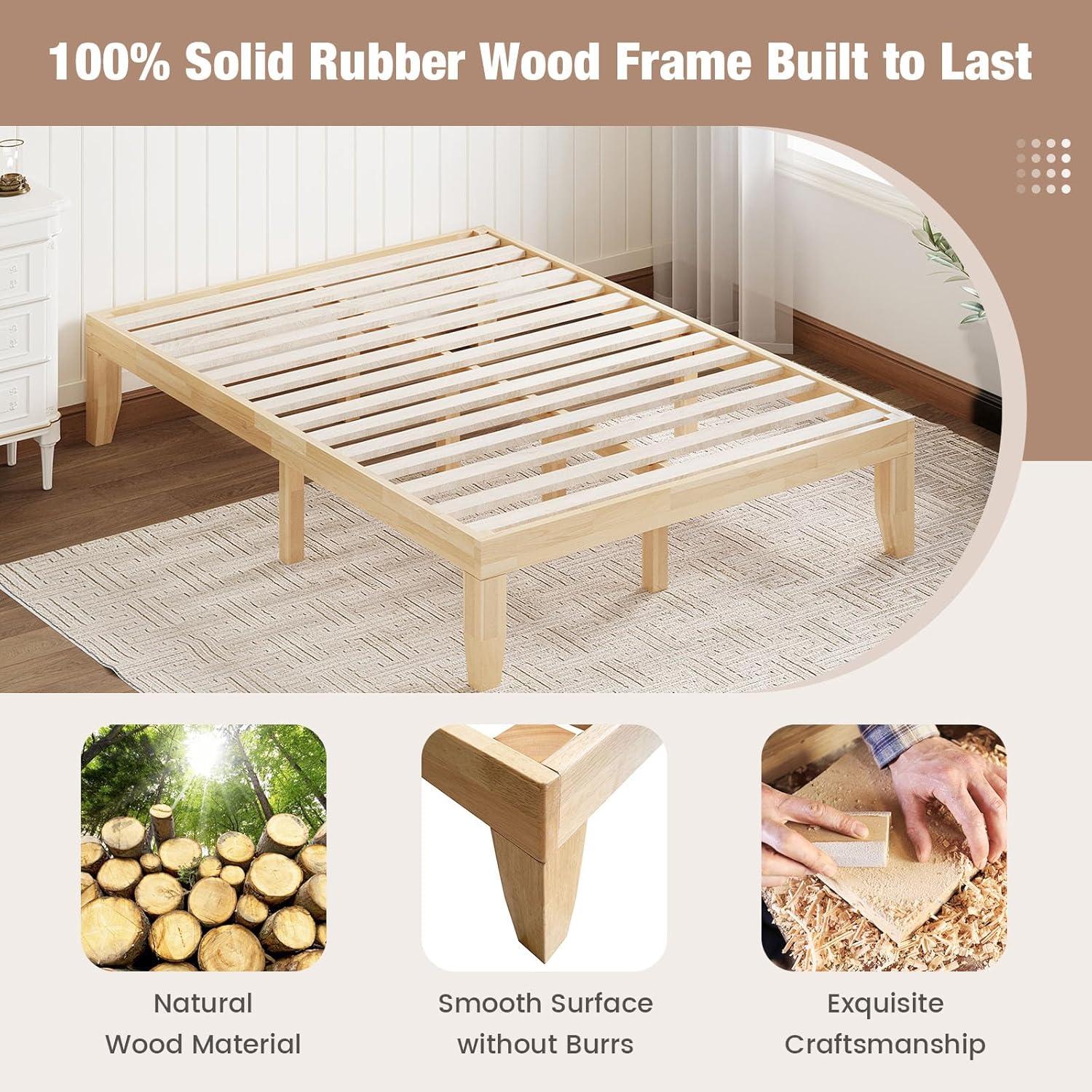 image:imageGiantex King Wood Platform Bed Frame 14 Inch Solid Rubber Wood Mattress Foundation Heavy Duty Wooden Slats Support No Box Spring Needed Easy Assembly NaturalNatural