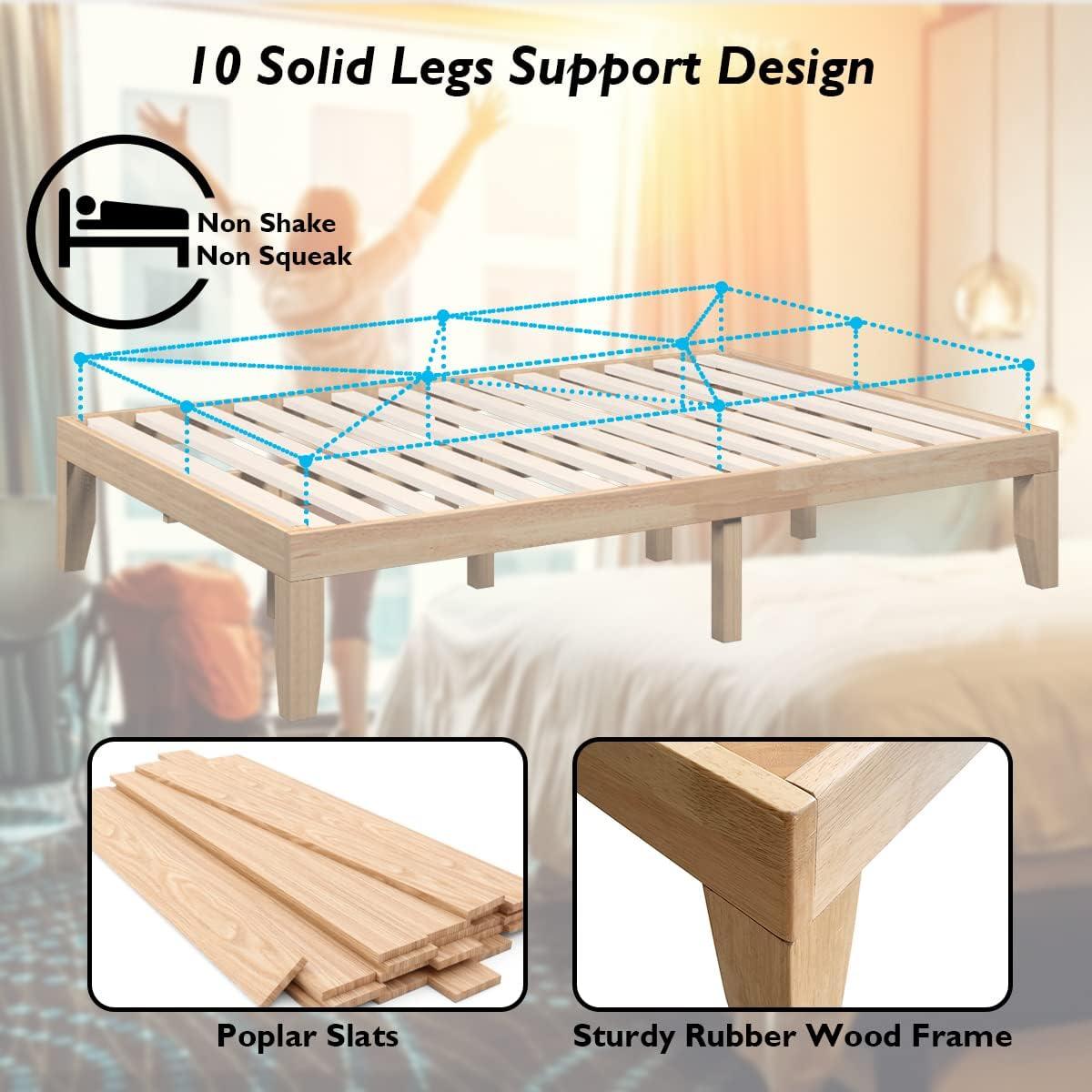 image:imageGiantex King Wood Platform Bed Frame 14 Inch Solid Rubber Wood Mattress Foundation Heavy Duty Wooden Slats Support No Box Spring Needed Easy Assembly NaturalNatural