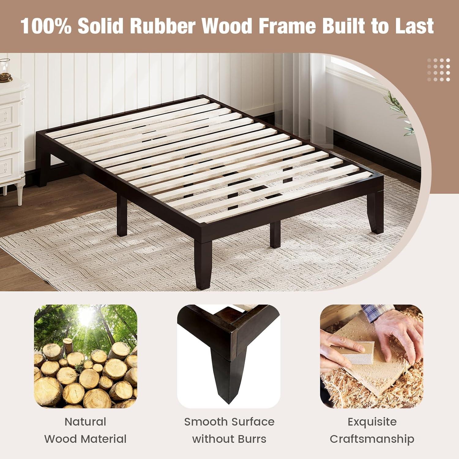 image:imageGiantex King Wood Platform Bed Frame 14 Inch Solid Rubber Wood Mattress Foundation Heavy Duty Wooden Slats Support No Box Spring Needed Easy Assembly NaturalEspresso