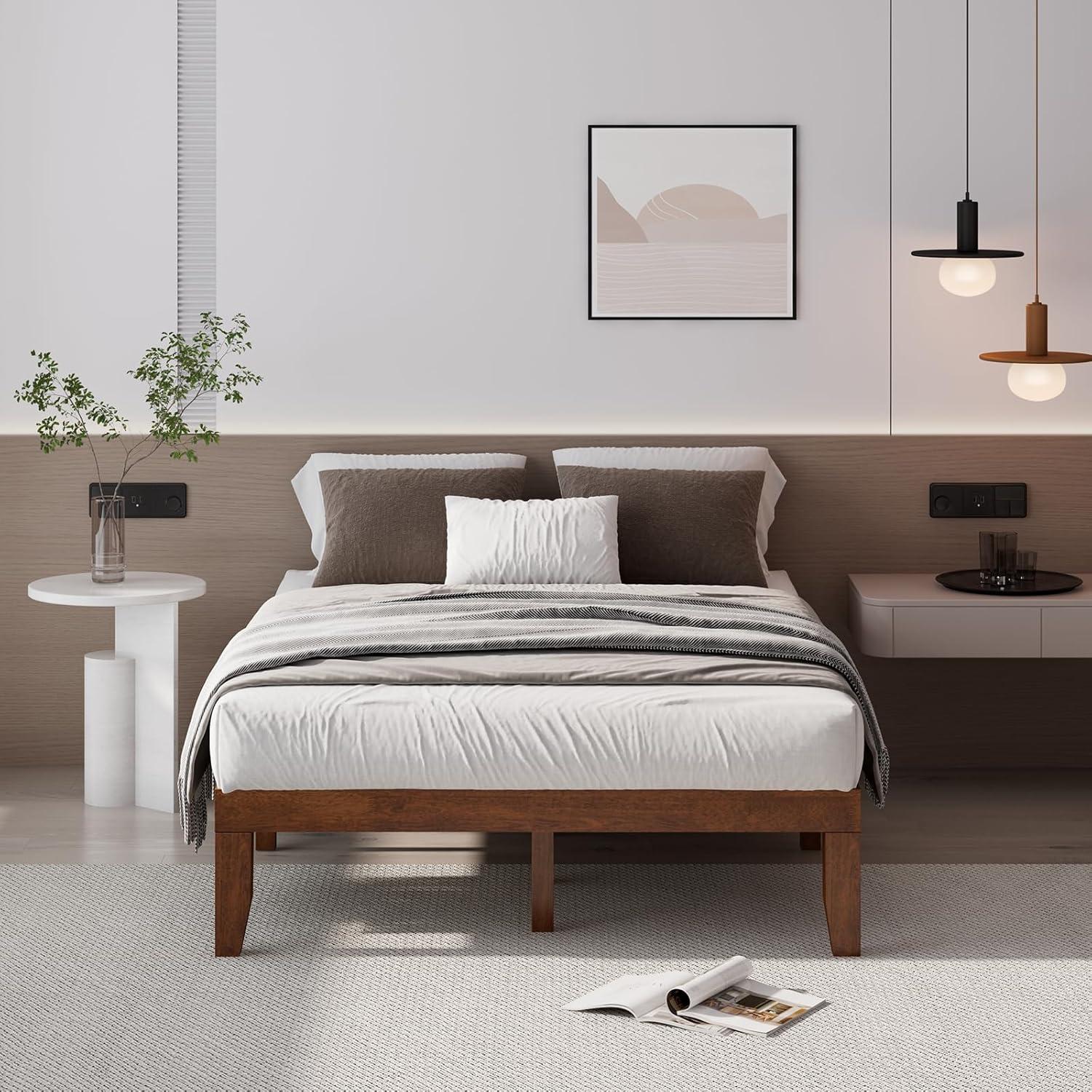 image:imageGiantex King Wood Platform Bed Frame 14 Inch Solid Rubber Wood Mattress Foundation Heavy Duty Wooden Slats Support No Box Spring Needed Easy Assembly NaturalWalnut