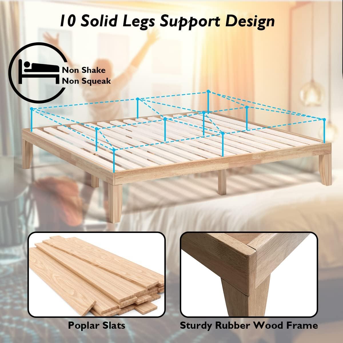 image:imageGiantex King Wood Platform Bed Frame 14 Inch Solid Rubber Wood Mattress Foundation Heavy Duty Wooden Slats Support No Box Spring Needed Easy Assembly NaturalNatural