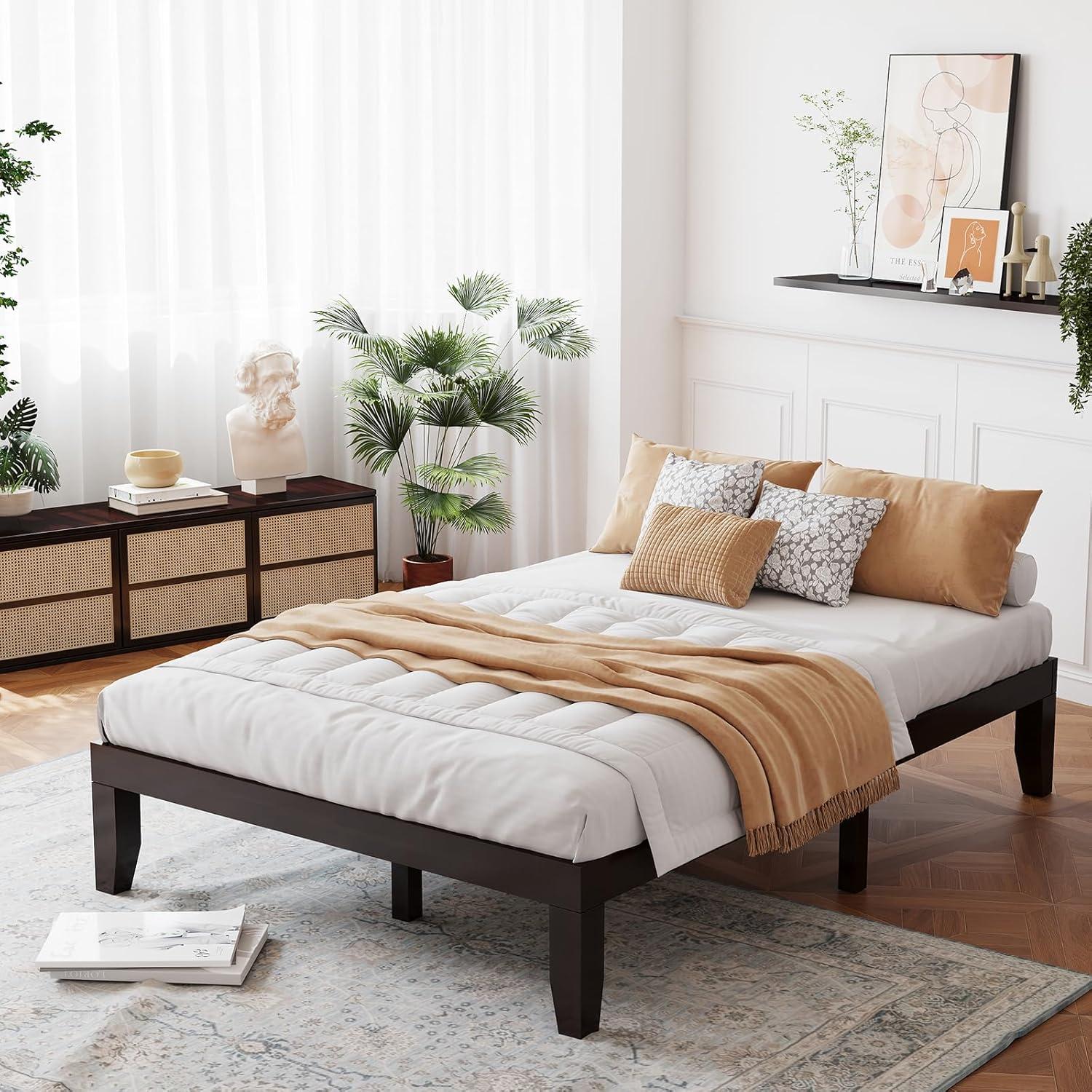 image:imageGiantex King Wood Platform Bed Frame 14 Inch Solid Rubber Wood Mattress Foundation Heavy Duty Wooden Slats Support No Box Spring Needed Easy Assembly NaturalEspresso