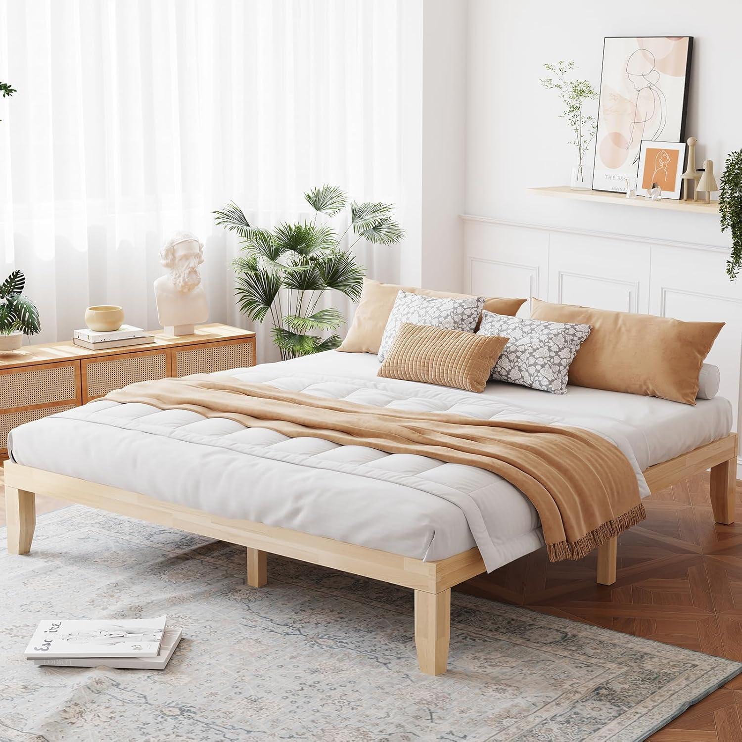 image:imageGiantex King Wood Platform Bed Frame 14 Inch Solid Rubber Wood Mattress Foundation Heavy Duty Wooden Slats Support No Box Spring Needed Easy Assembly NaturalNatural
