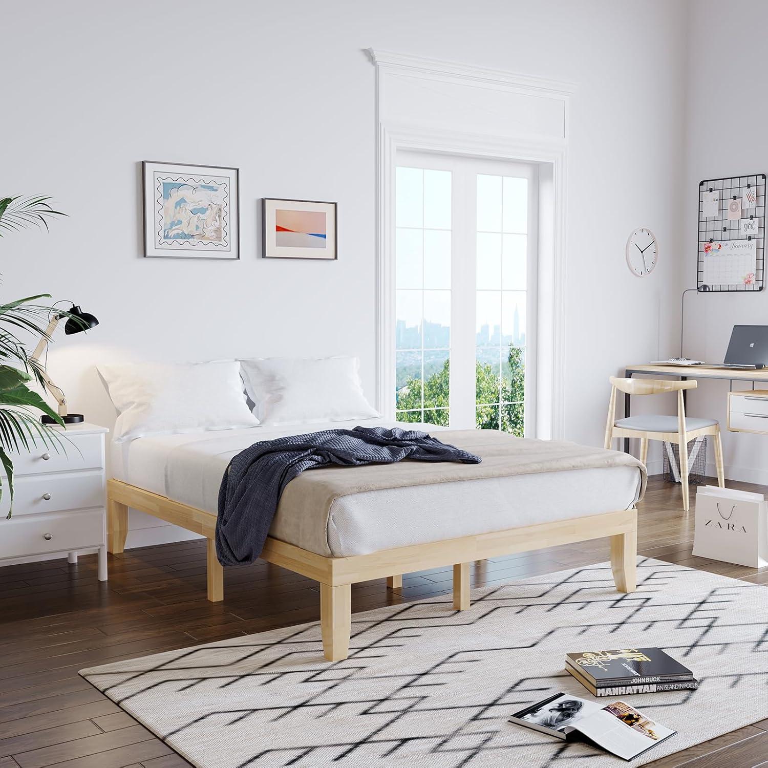 image:imageGiantex King Wood Platform Bed Frame 14 Inch Solid Rubber Wood Mattress Foundation Heavy Duty Wooden Slats Support No Box Spring Needed Easy Assembly NaturalNatural