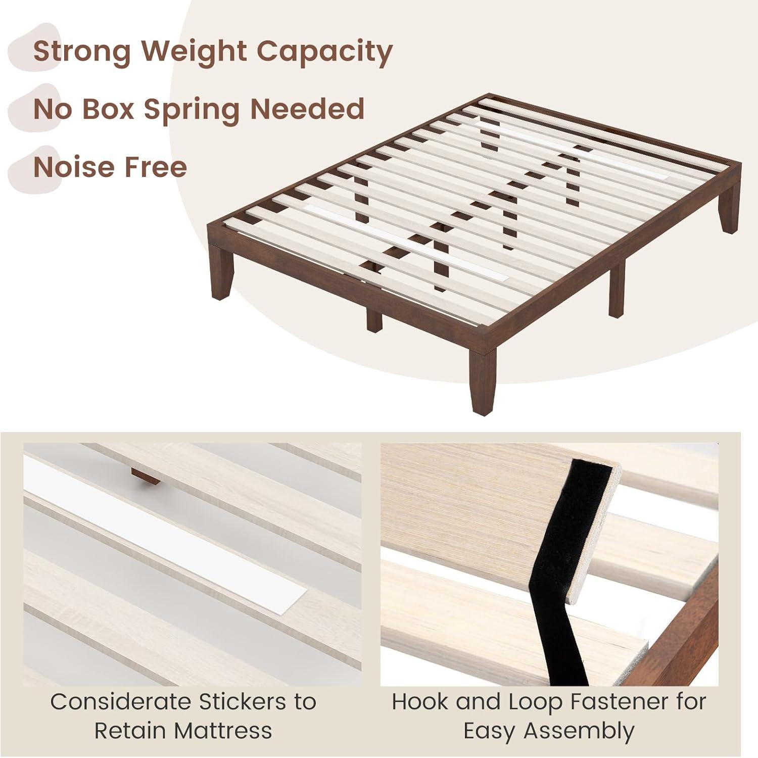 image:imageGiantex King Wood Platform Bed Frame 14 Inch Solid Rubber Wood Mattress Foundation Heavy Duty Wooden Slats Support No Box Spring Needed Easy Assembly NaturalWalnut