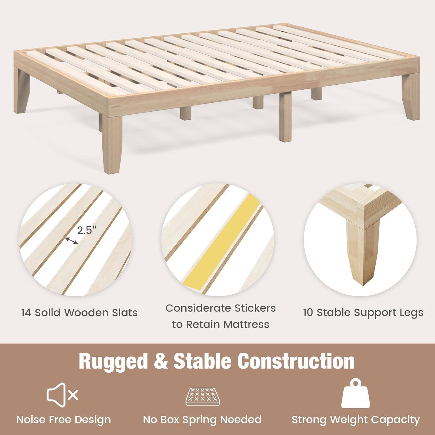 image:imageGiantex King Wood Platform Bed Frame 14 Inch Solid Rubber Wood Mattress Foundation Heavy Duty Wooden Slats Support No Box Spring Needed Easy Assembly NaturalNatural