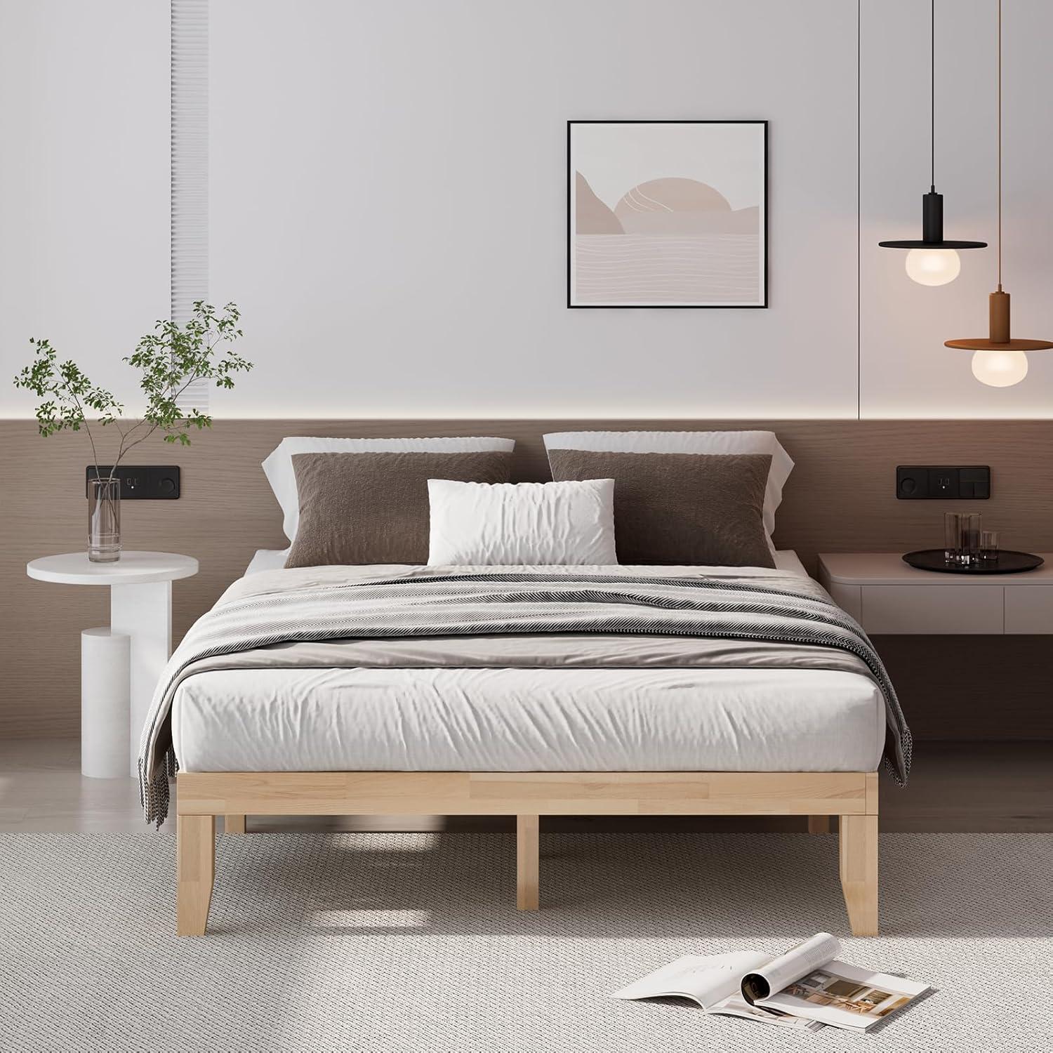 image:imageGiantex King Wood Platform Bed Frame 14 Inch Solid Rubber Wood Mattress Foundation Heavy Duty Wooden Slats Support No Box Spring Needed Easy Assembly NaturalNatural