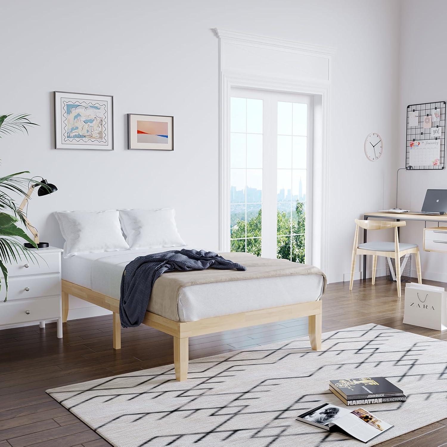 image:imageGiantex King Wood Platform Bed Frame 14 Inch Solid Rubber Wood Mattress Foundation Heavy Duty Wooden Slats Support No Box Spring Needed Easy Assembly NaturalNatural