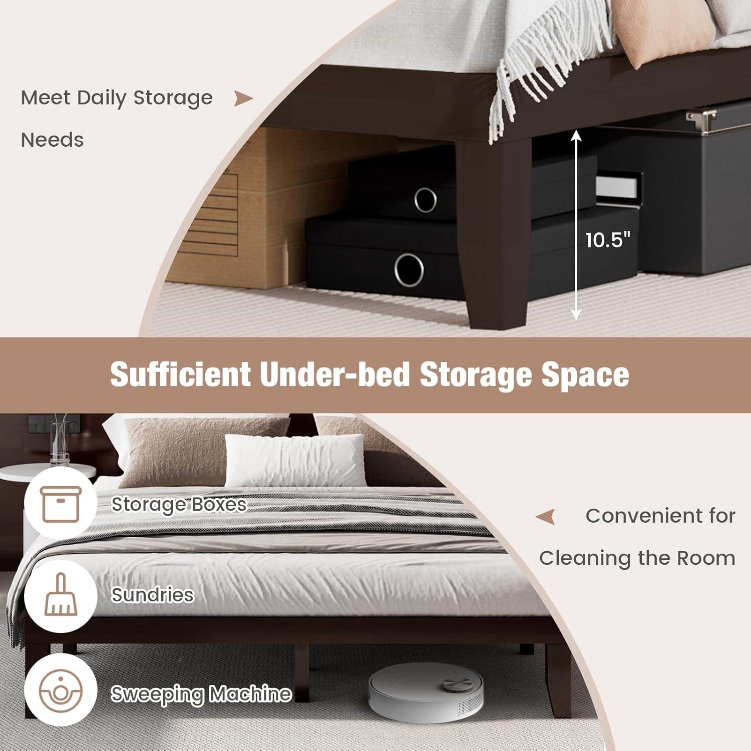 image:imageGiantex King Wood Platform Bed Frame 14 Inch Solid Rubber Wood Mattress Foundation Heavy Duty Wooden Slats Support No Box Spring Needed Easy Assembly NaturalEspresso