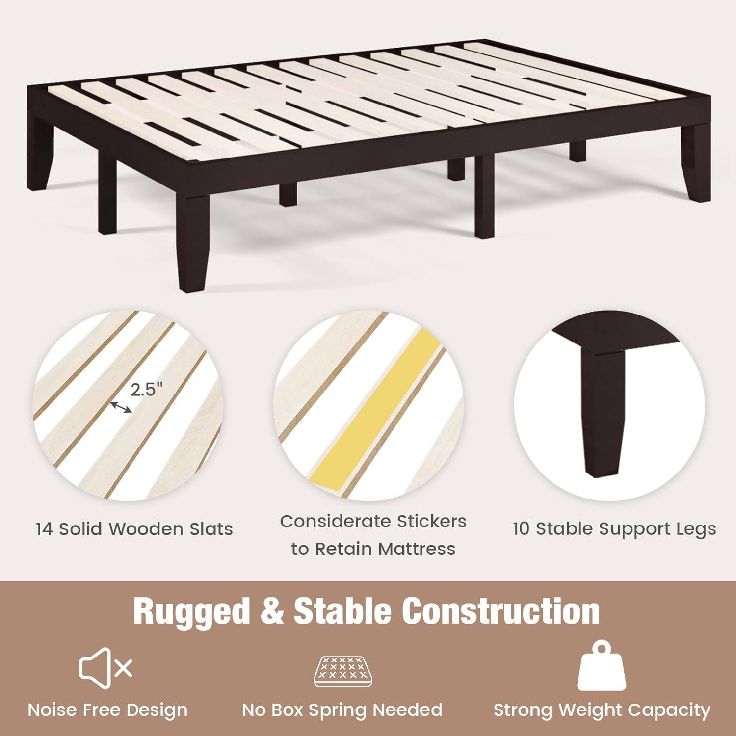 image:imageGiantex King Wood Platform Bed Frame 14 Inch Solid Rubber Wood Mattress Foundation Heavy Duty Wooden Slats Support No Box Spring Needed Easy Assembly NaturalEspresso