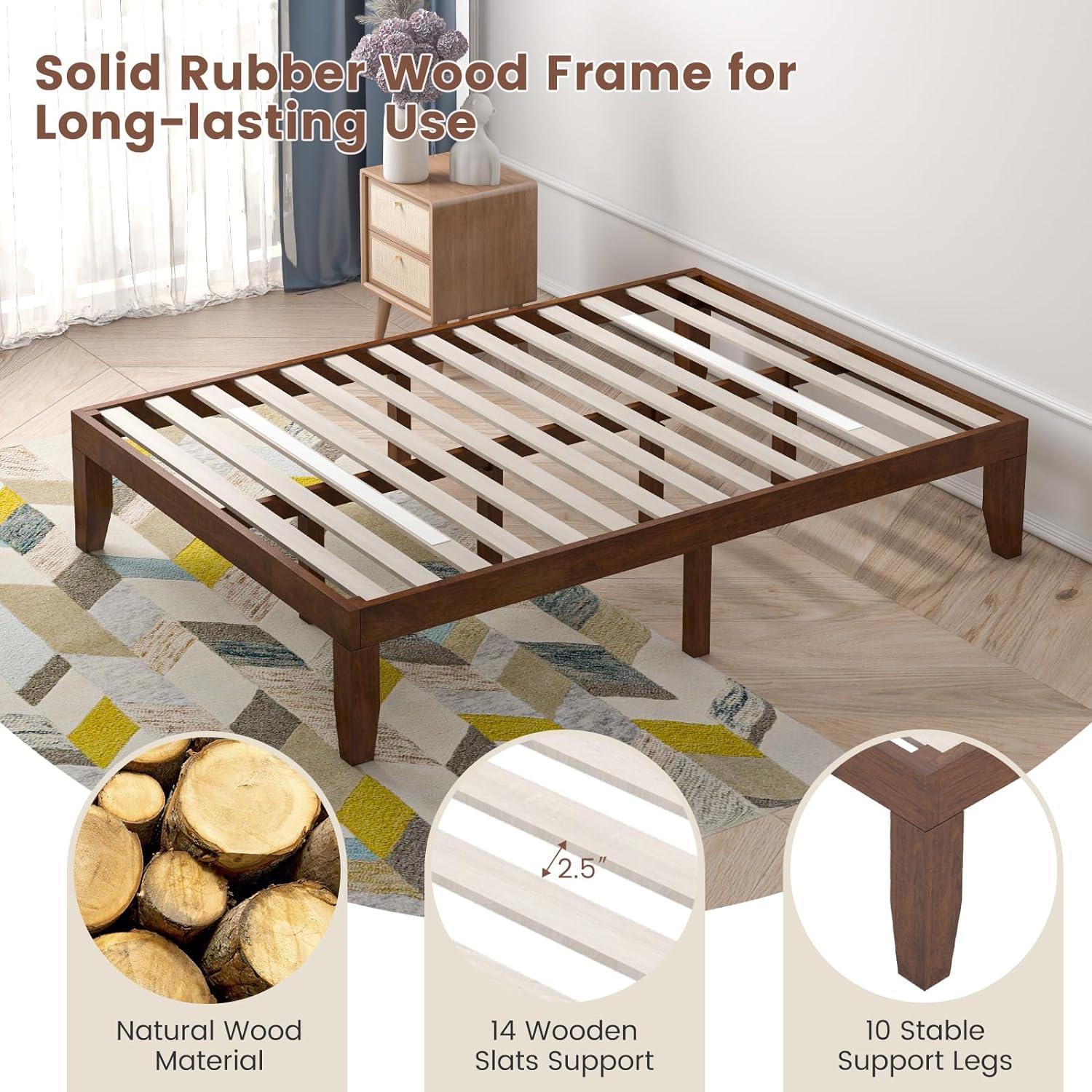 image:imageGiantex King Wood Platform Bed Frame 14 Inch Solid Rubber Wood Mattress Foundation Heavy Duty Wooden Slats Support No Box Spring Needed Easy Assembly NaturalWalnut