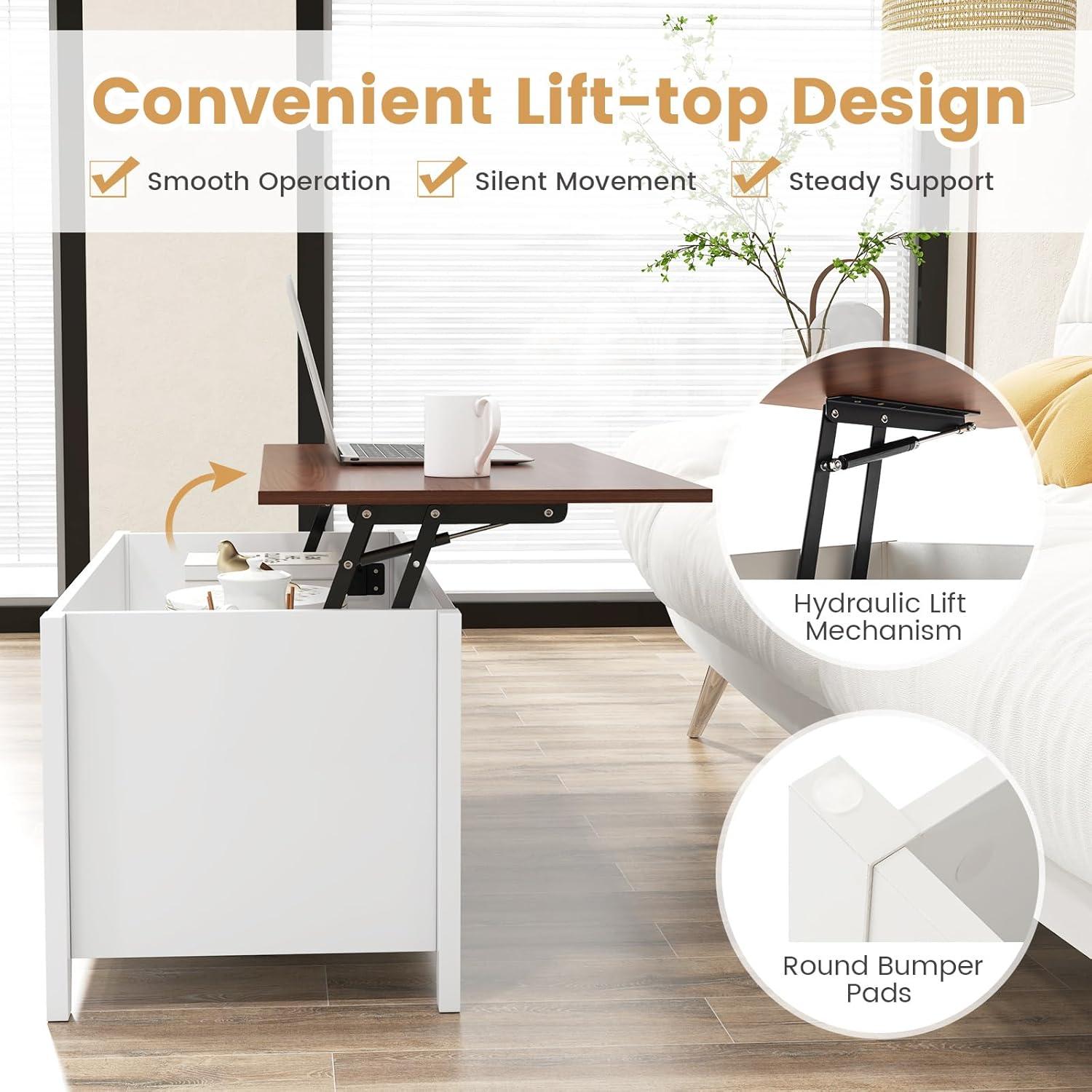 image:imageGiantex Lift Top Coffee Table Rectangular Wooden Table wHidden Compartment amp Open Storage Shelves Multifunctional Modern Flip Top Center Table for Living Room Reception Room Office NaturalWhite