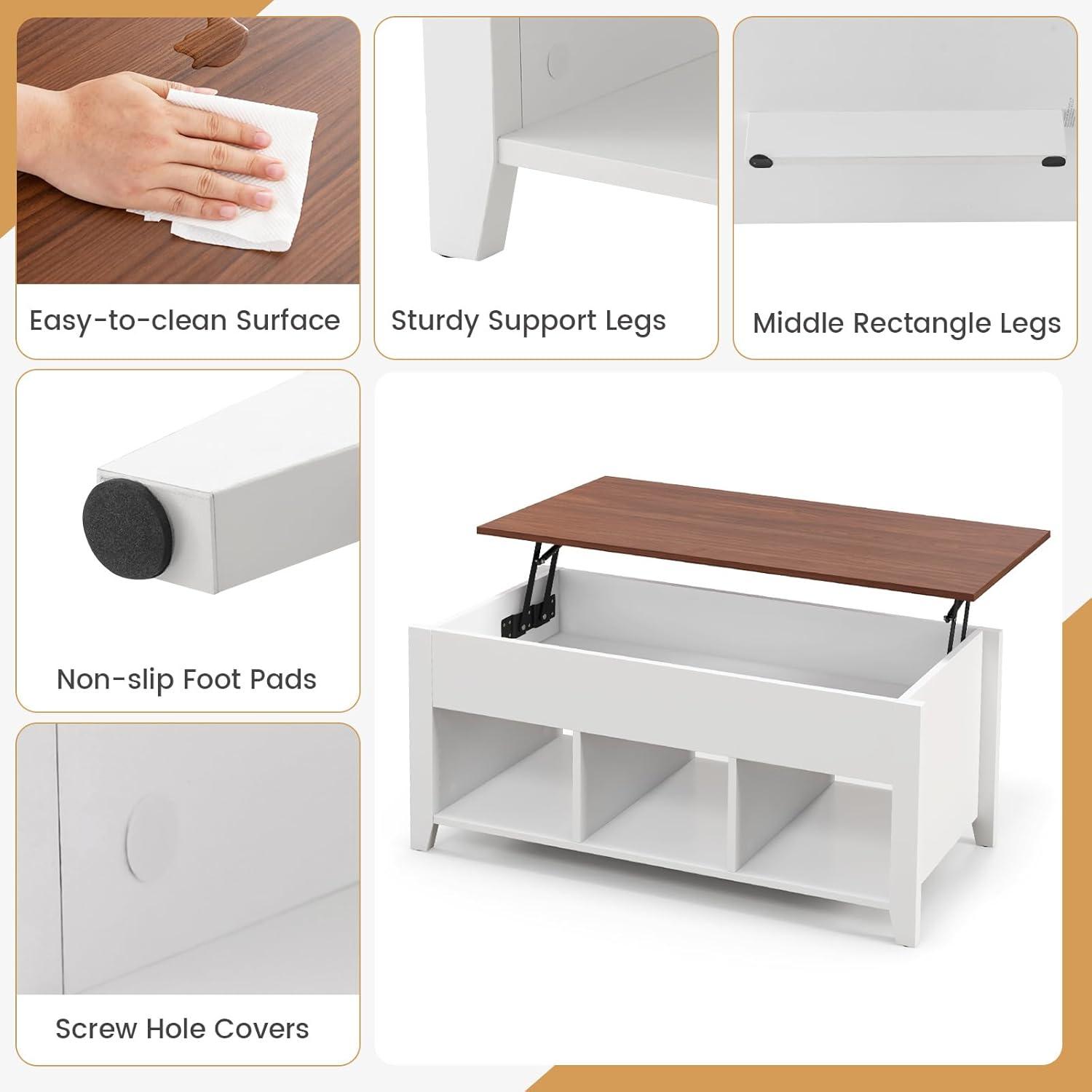 image:imageGiantex Lift Top Coffee Table Rectangular Wooden Table wHidden Compartment amp Open Storage Shelves Multifunctional Modern Flip Top Center Table for Living Room Reception Room Office NaturalWhite
