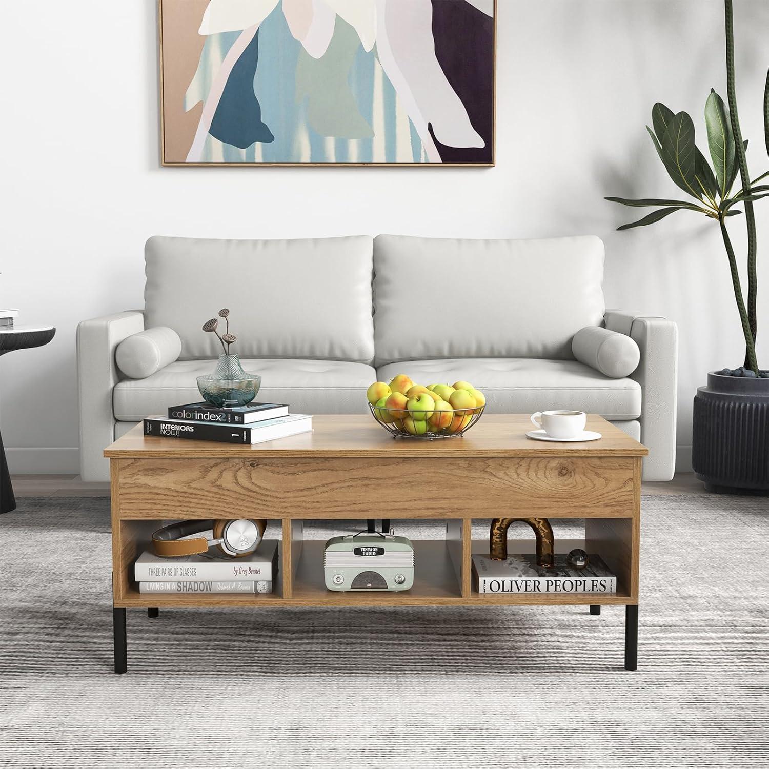 image:imageGiantex Lift Top Coffee Table Rectangular Wooden Table wHidden Compartment amp Open Storage Shelves Multifunctional Modern Flip Top Center Table for Living Room Reception Room Office NaturalNatural