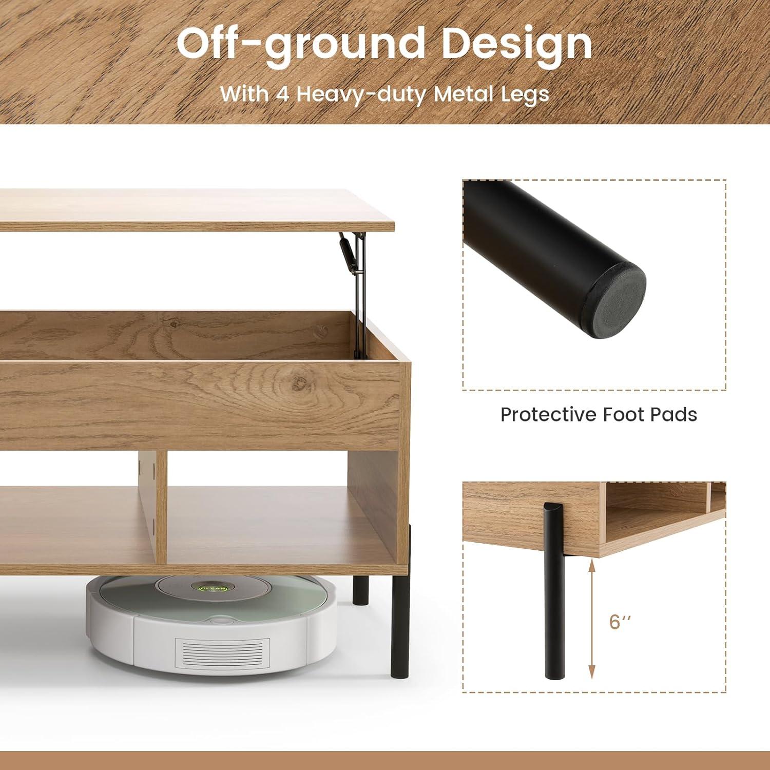 image:imageGiantex Lift Top Coffee Table Rectangular Wooden Table wHidden Compartment amp Open Storage Shelves Multifunctional Modern Flip Top Center Table for Living Room Reception Room Office NaturalNatural