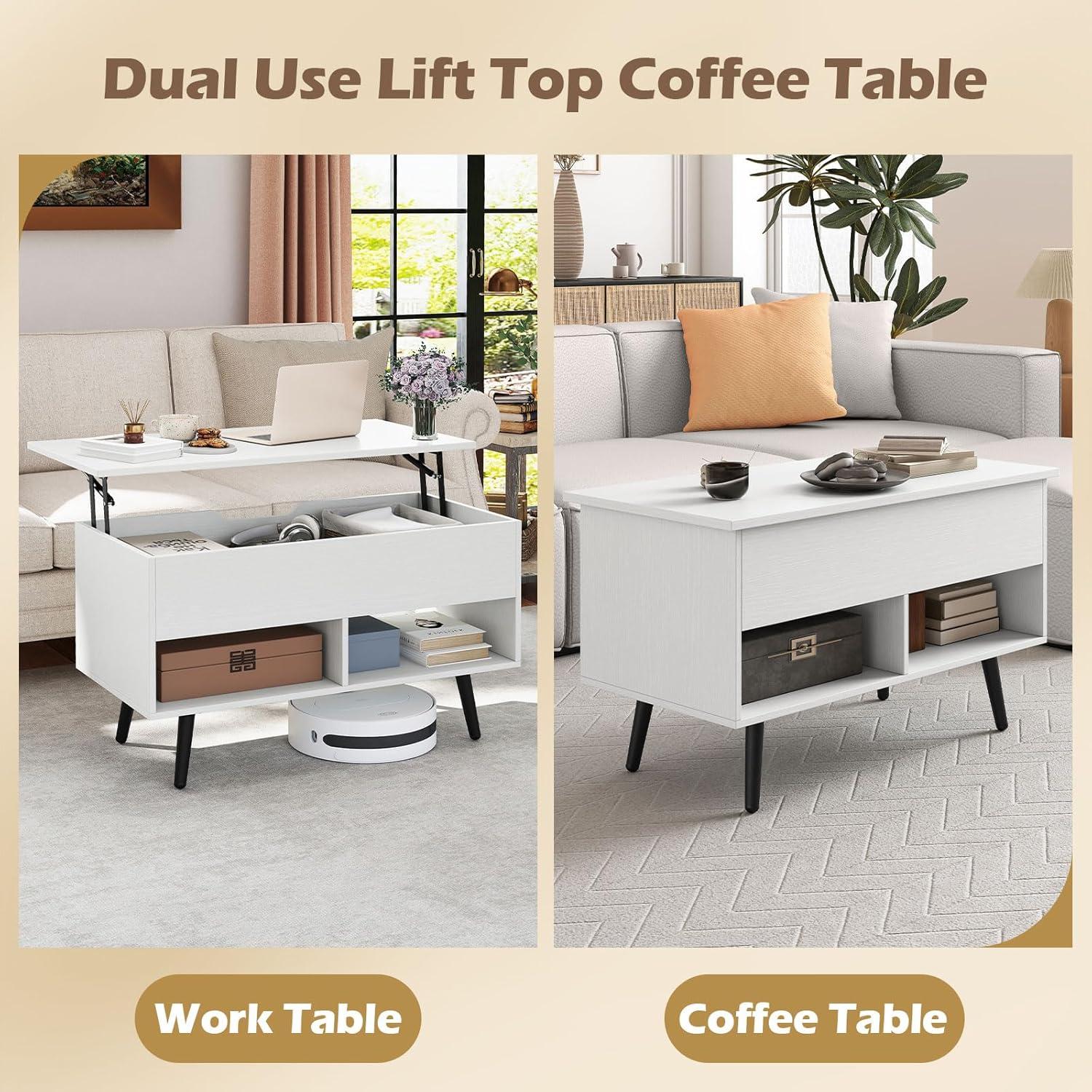 image:imageGiantex Lift Top Coffee Table Modern Cocktail Table wHidden Compartment amp 2 Open Shelves Flip Top Center Table Wooden Pull up Coffee Table for Living Room Reception Room Office BlackWhite