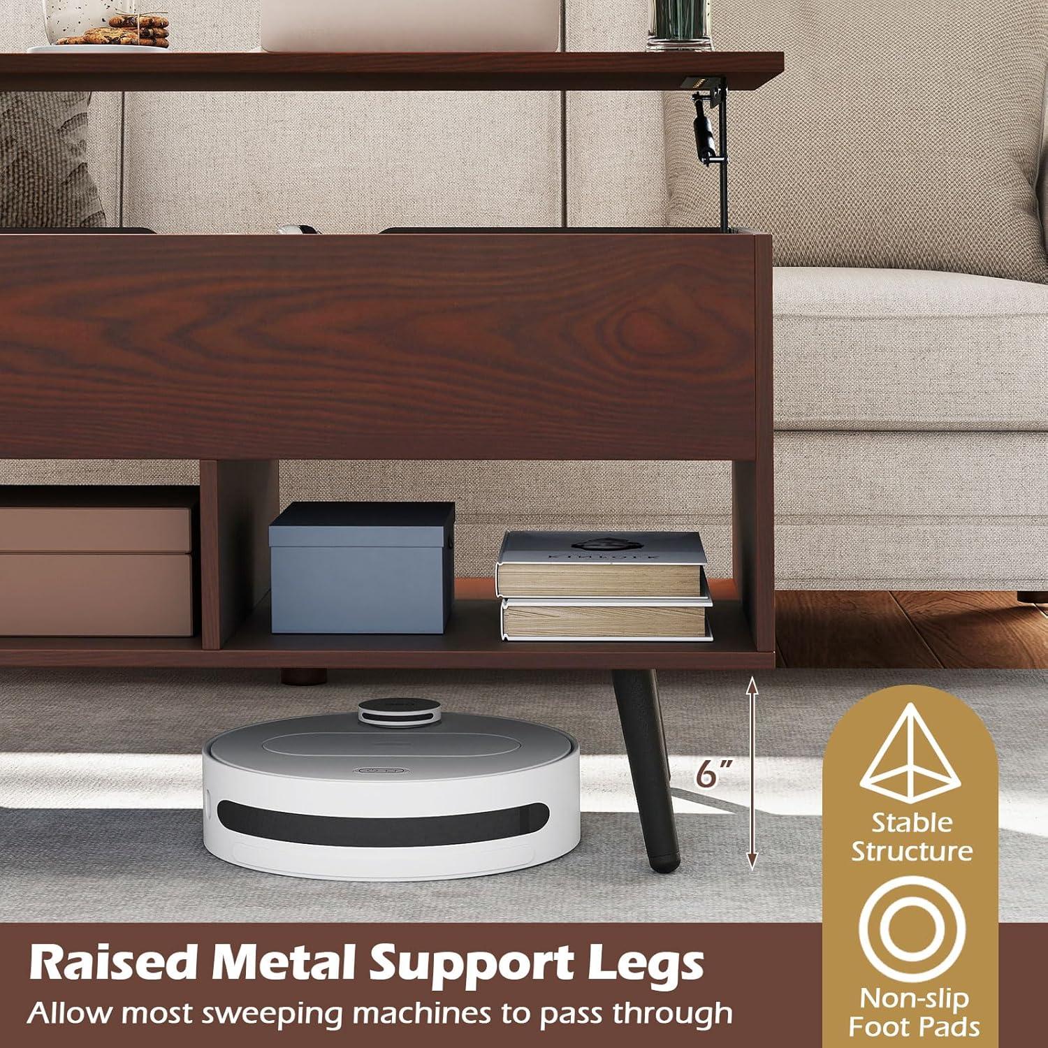 image:imageGiantex Lift Top Coffee Table Modern Cocktail Table wHidden Compartment amp 2 Open Shelves Flip Top Center Table Wooden Pull up Coffee Table for Living Room Reception Room Office BlackWalnut