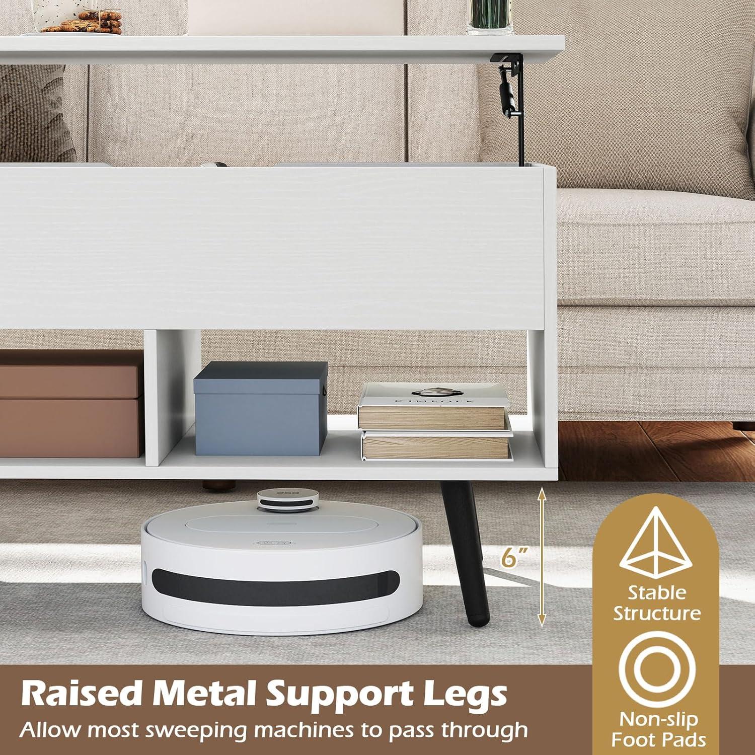 image:imageGiantex Lift Top Coffee Table Modern Cocktail Table wHidden Compartment amp 2 Open Shelves Flip Top Center Table Wooden Pull up Coffee Table for Living Room Reception Room Office BlackWhite