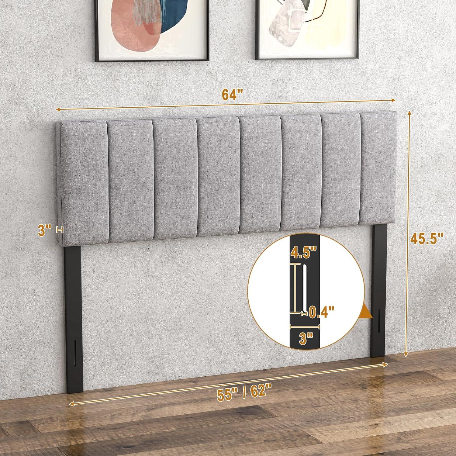 image:imageGiantex Linen Upholstered Headboard Adjustable Width Button Tufted Headboard Only with Solid Wood Legs Attach Frame Modern Headboards for Queen Full Size Bed BeigeGray
