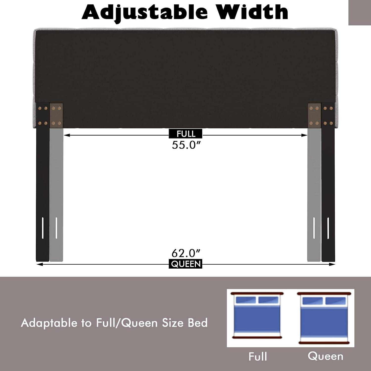 image:imageGiantex Linen Upholstered Headboard Adjustable Width Button Tufted Headboard Only with Solid Wood Legs Attach Frame Modern Headboards for Queen Full Size Bed BeigeGray
