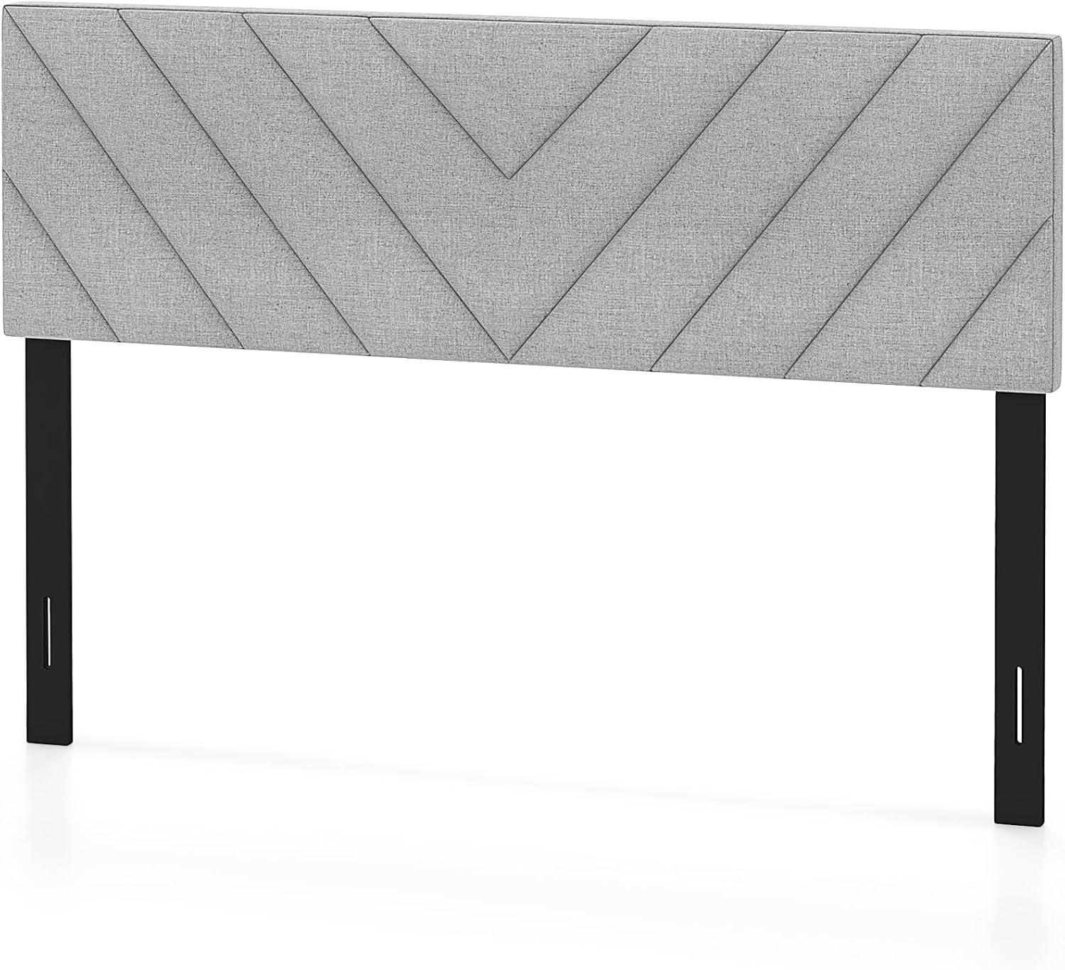 image:imageGiantex Linen Upholstered Headboard Adjustable Width Button Tufted Headboard Only with Solid Wood Legs Attach Frame Modern Headboards for Queen Full Size Bed BeigeGray
