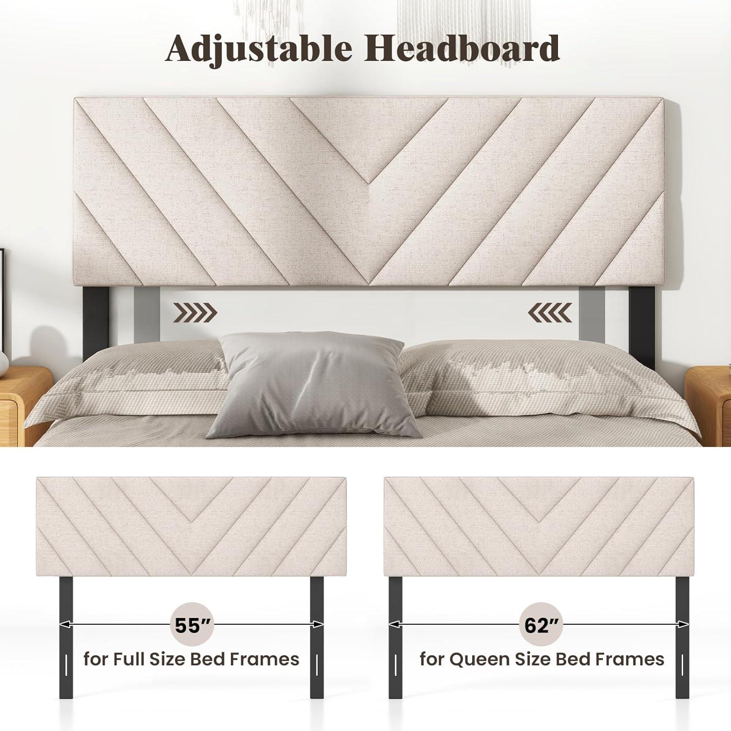 image:imageGiantex Linen Upholstered Headboard Adjustable Width Button Tufted Headboard Only with Solid Wood Legs Attach Frame Modern Headboards for Queen Full Size Bed BeigeBeige