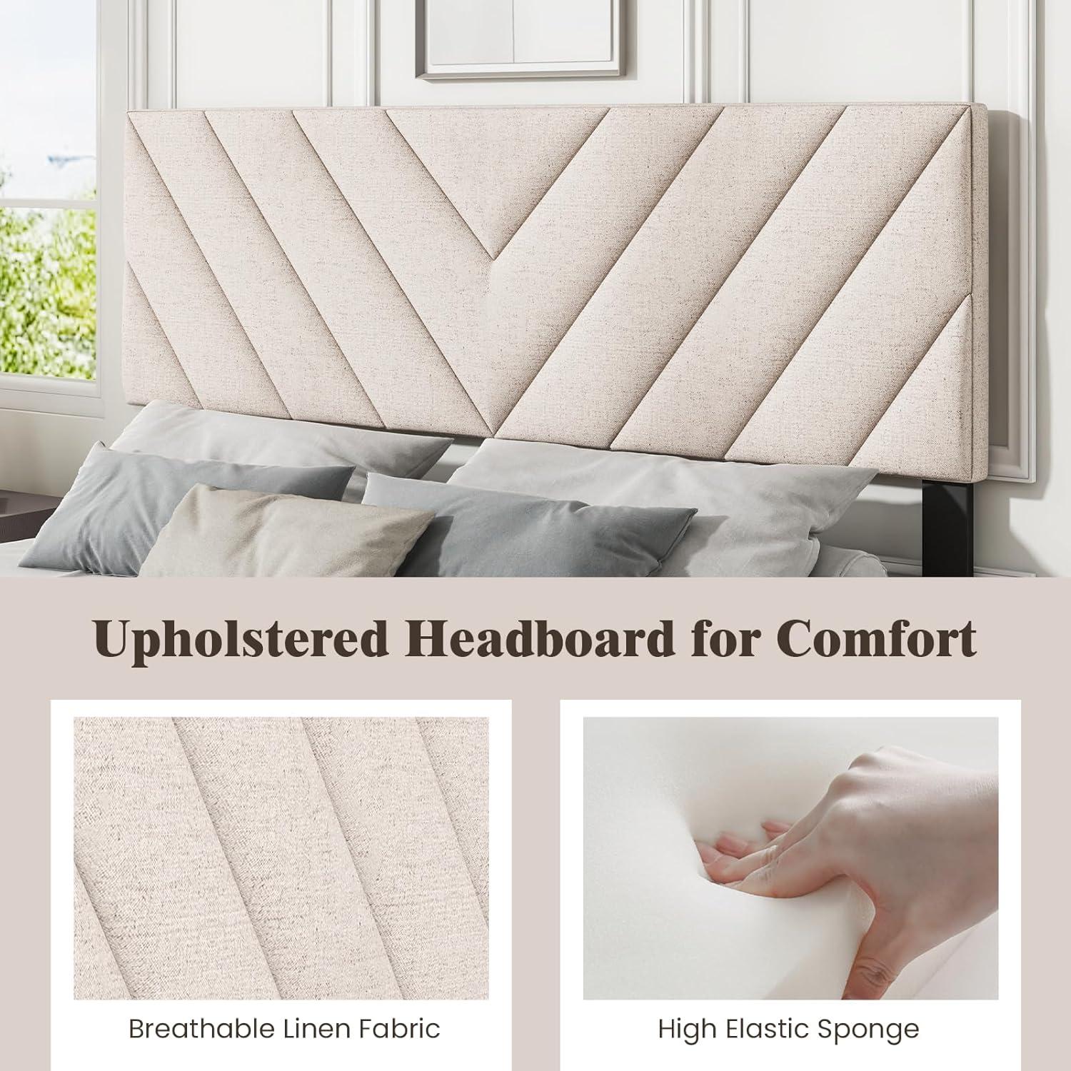 image:imageGiantex Linen Upholstered Headboard Adjustable Width Button Tufted Headboard Only with Solid Wood Legs Attach Frame Modern Headboards for Queen Full Size Bed BeigeBeige