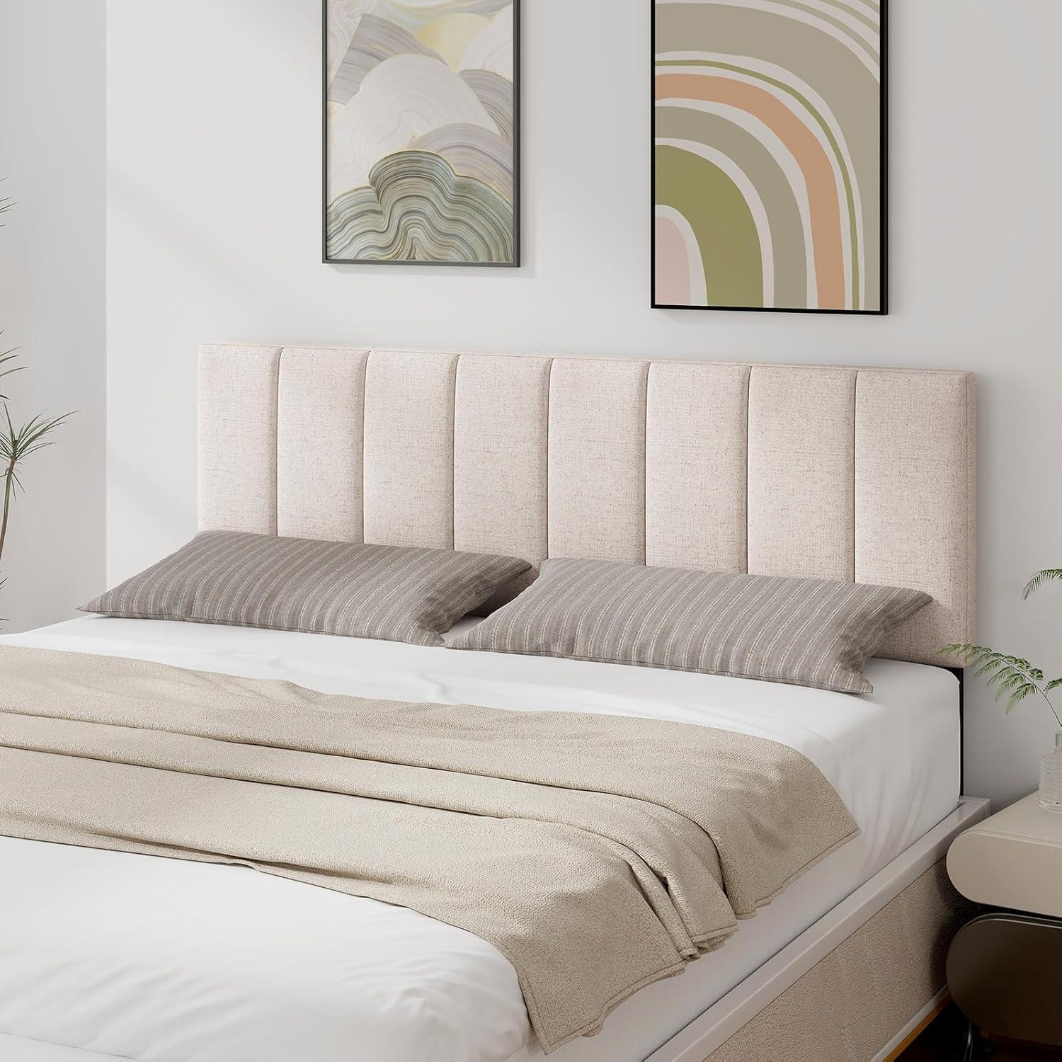 image:imageGiantex Linen Upholstered Headboard Adjustable Width Button Tufted Headboard Only with Solid Wood Legs Attach Frame Modern Headboards for Queen Full Size Bed BeigeBeige