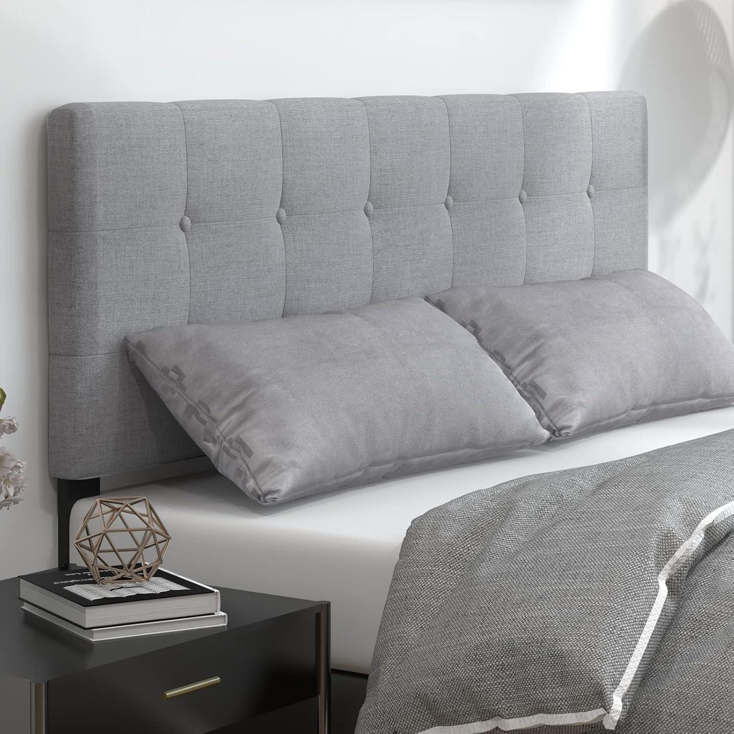 image:imageGiantex Linen Upholstered Headboard Adjustable Width Button Tufted Headboard Only with Solid Wood Legs Attach Frame Modern Headboards for Queen Full Size Bed BeigeGray