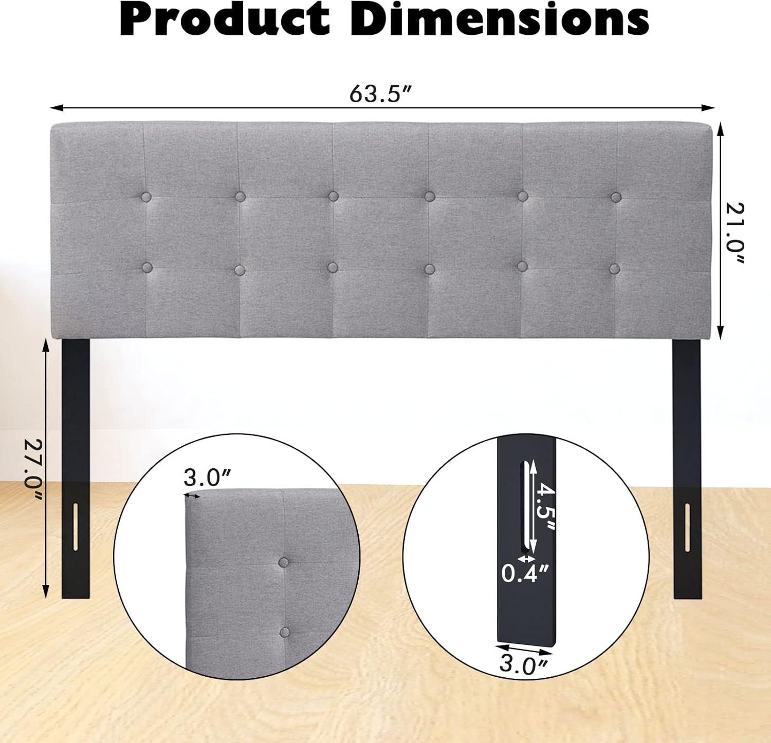 image:imageGiantex Linen Upholstered Headboard Adjustable Width Button Tufted Headboard Only with Solid Wood Legs Attach Frame Modern Headboards for Queen Full Size Bed BeigeGray
